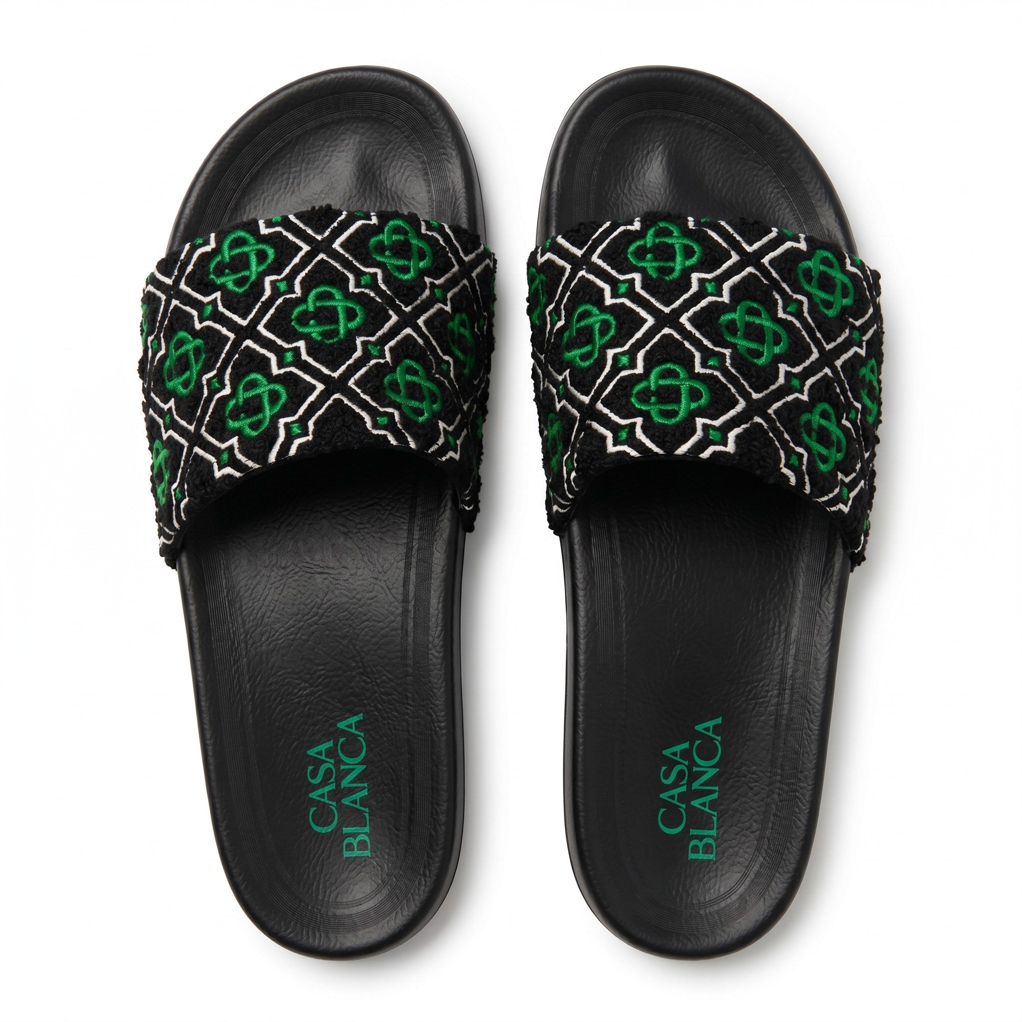 Casablanca Geometric Embroidered Terry Cloth Slides β Black & Green