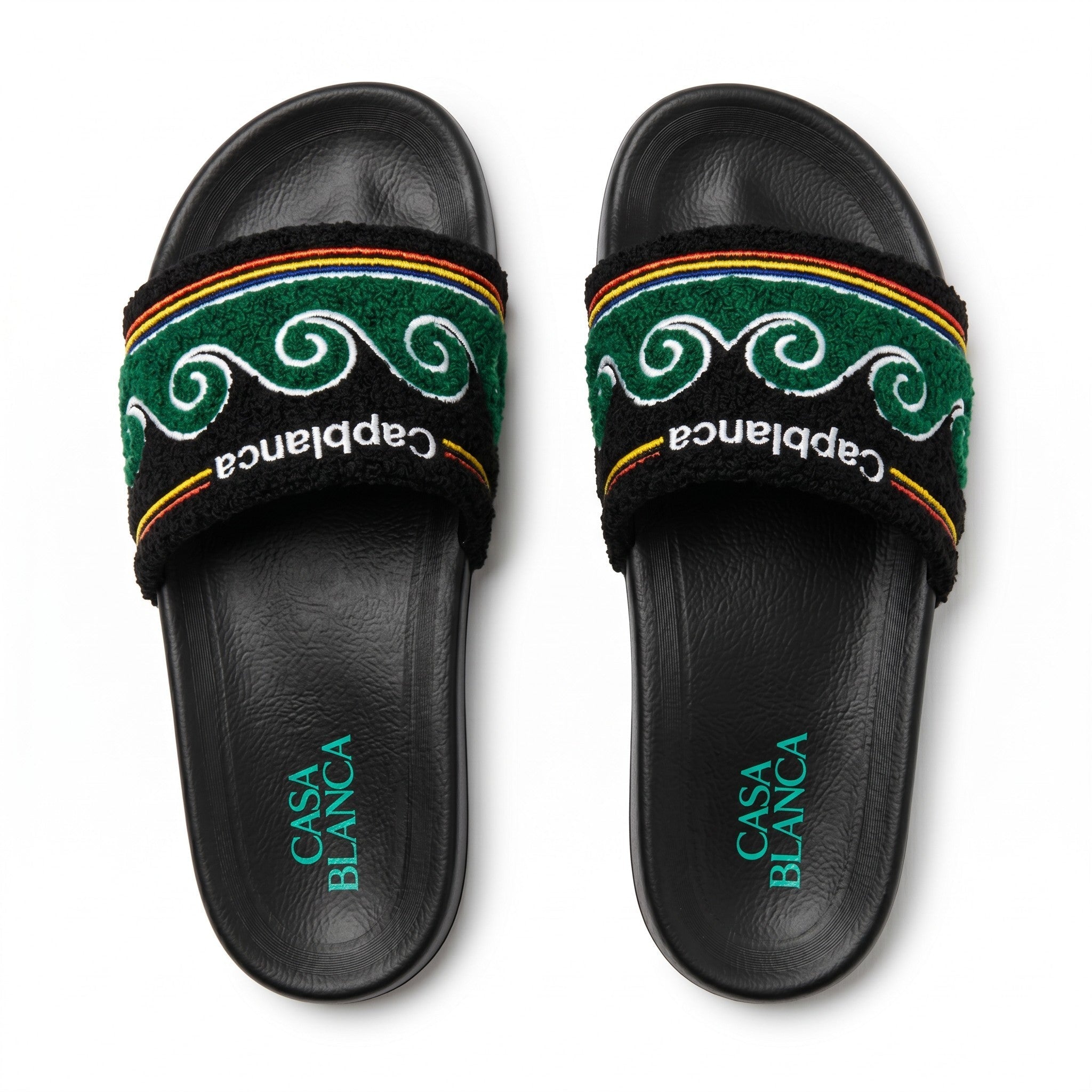 Casablanca Terry Cloth Logo Slides – Black & Green