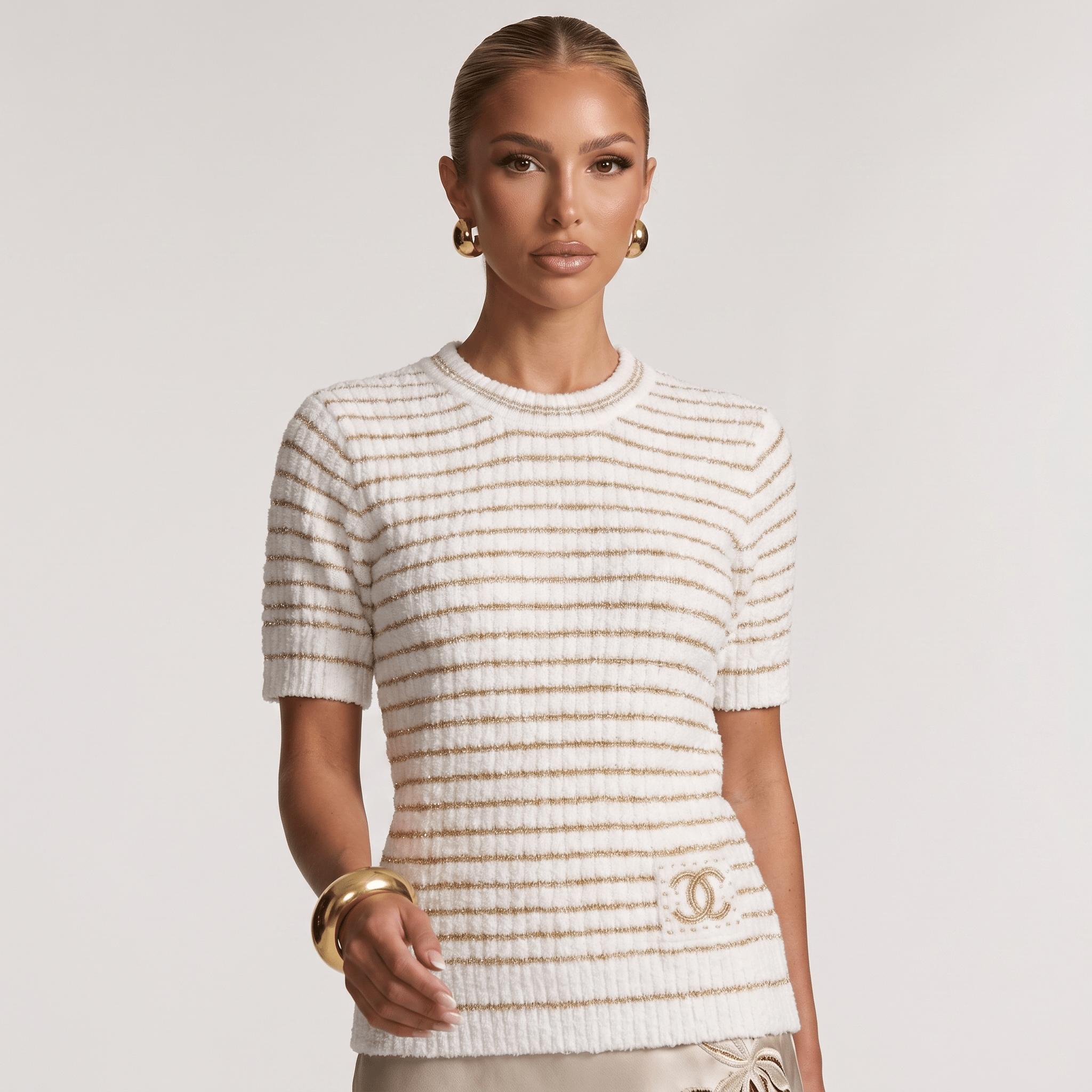 π€ Chanel Metallic Stripe Knit Top