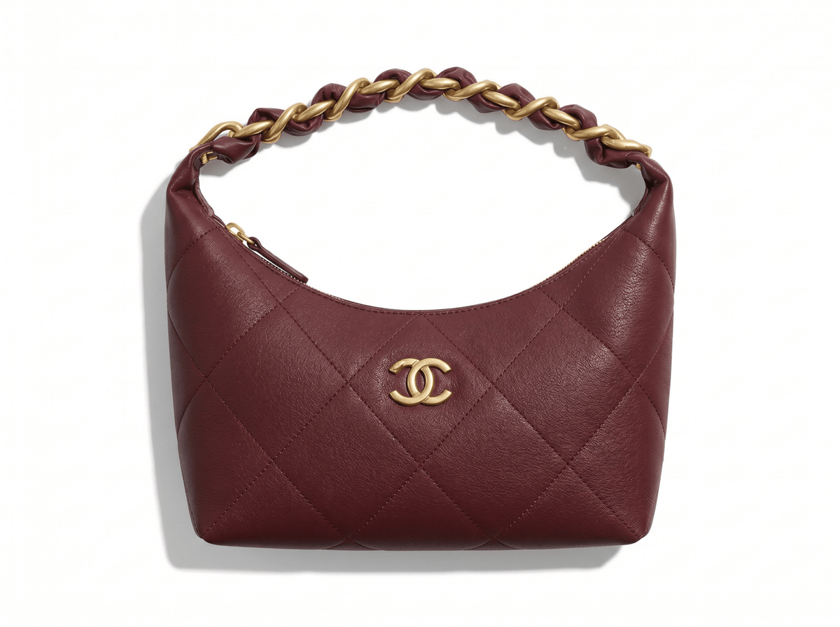 ✨ Chanel Quilted Hobo Bag – Burgundy Leather Shoulder Bag