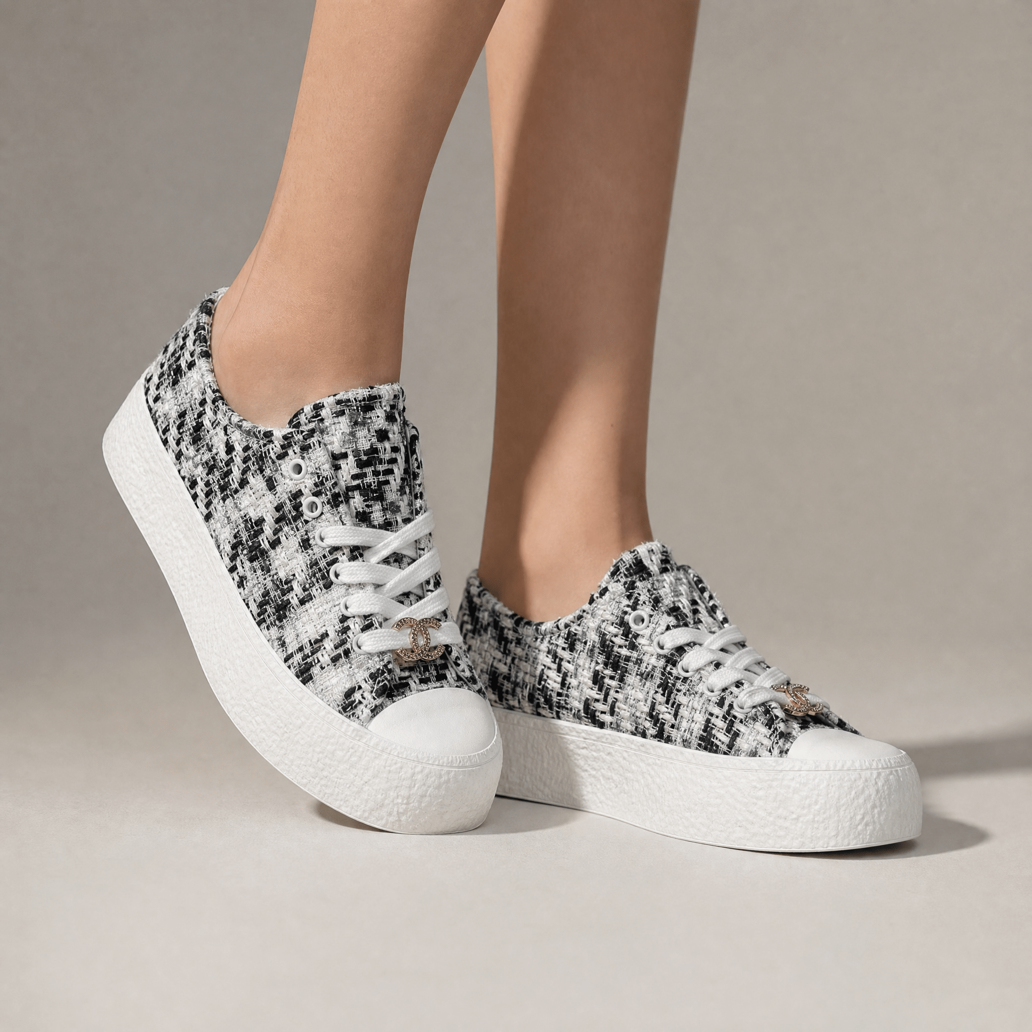 Chanel Tweed Platform Sneakers β Black & White Luxe Edition π€π€
