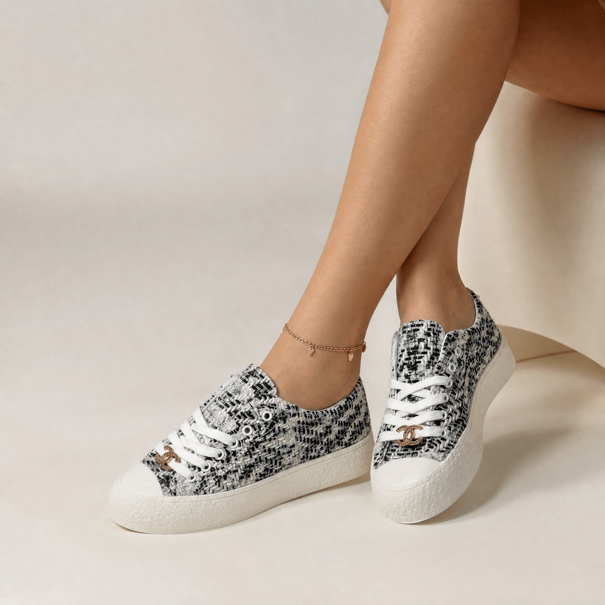 Chanel Tweed Platform Sneakers β Black & White Luxe Edition π€π€