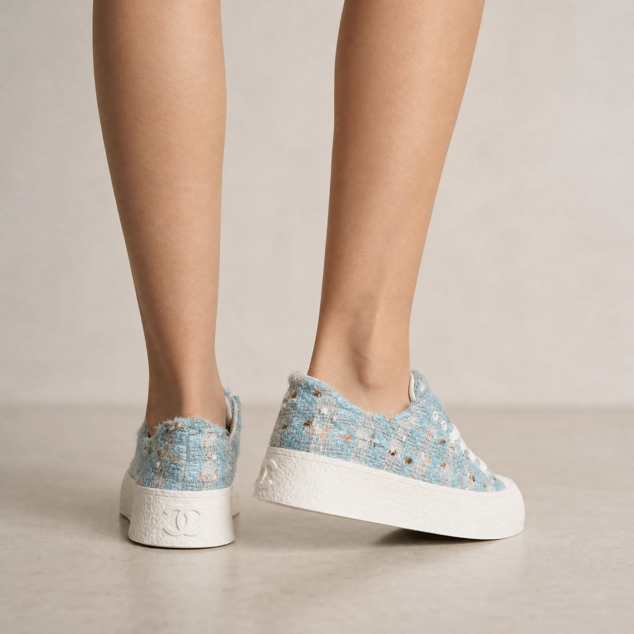 Chanel Tweed Platform Sneakers β Sky Blue Glam Edition ππ©΅