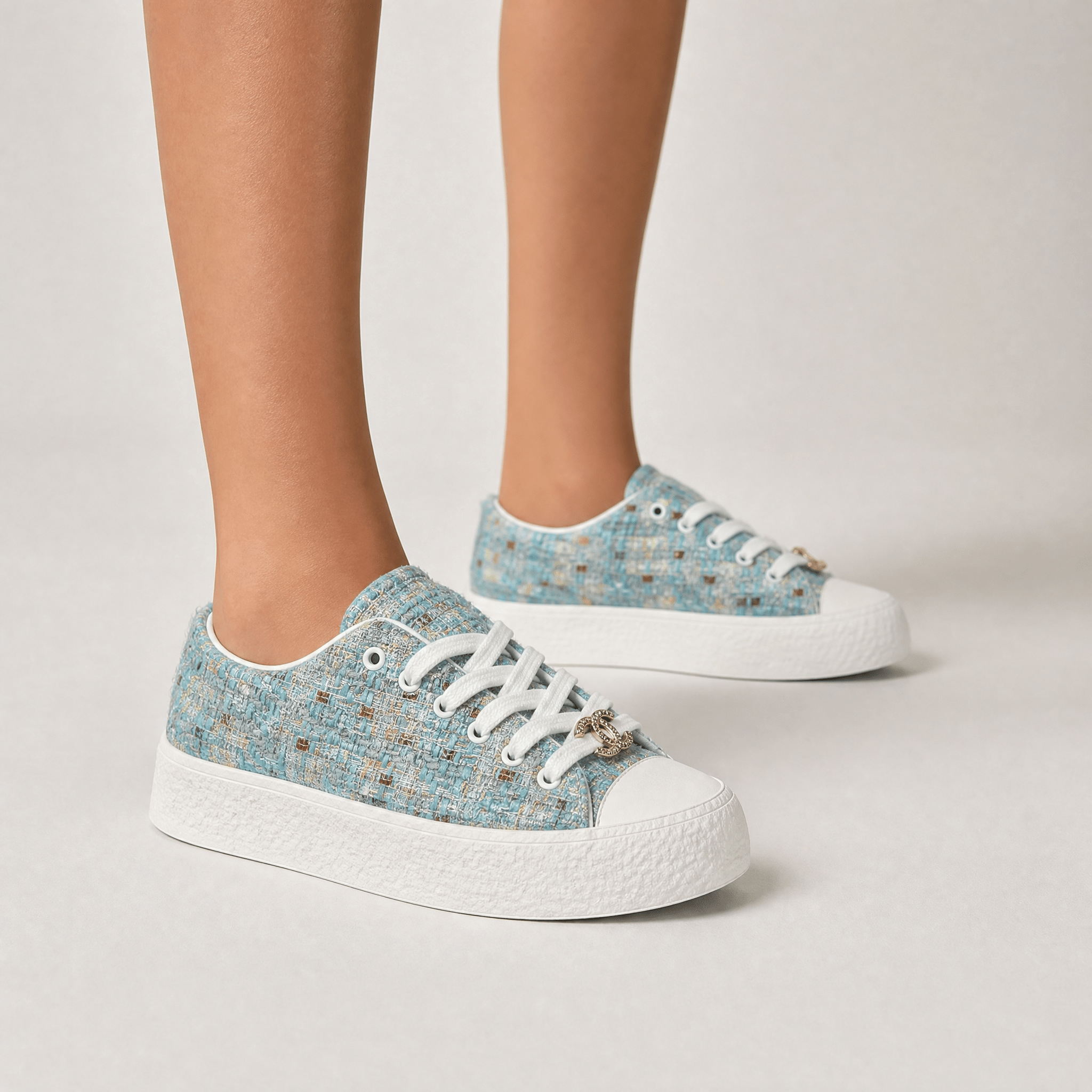 Chanel Tweed Platform Sneakers – Sky Blue Glam Edition 💎🩵