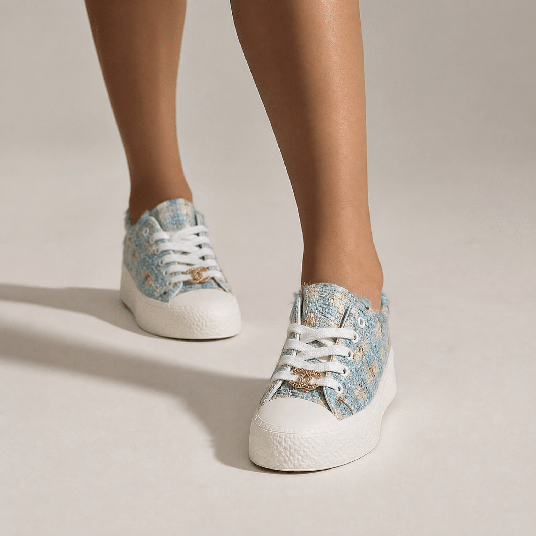 Chanel Tweed Platform Sneakers β Sky Blue Glam Edition ππ©΅