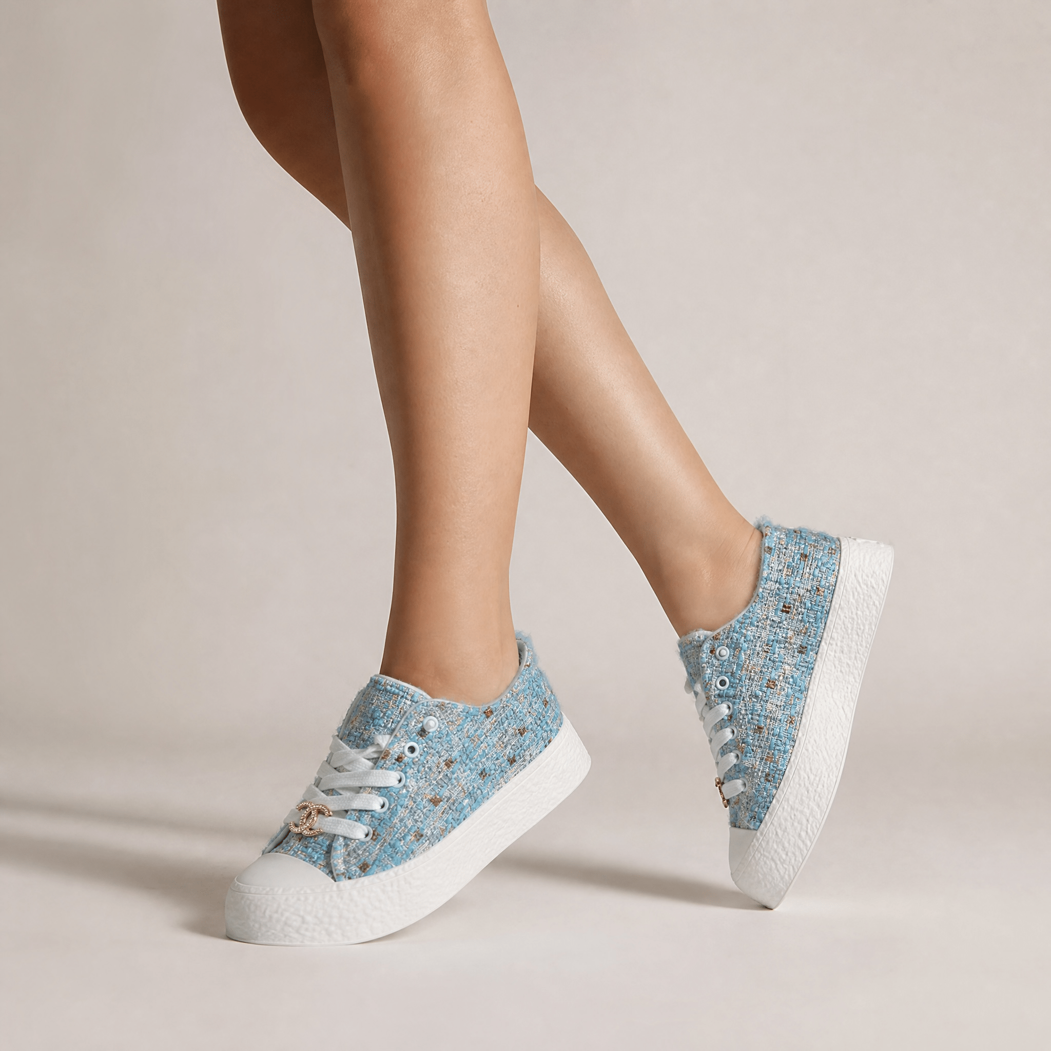 Chanel Tweed Platform Sneakers β Sky Blue Glam Edition ππ©΅
