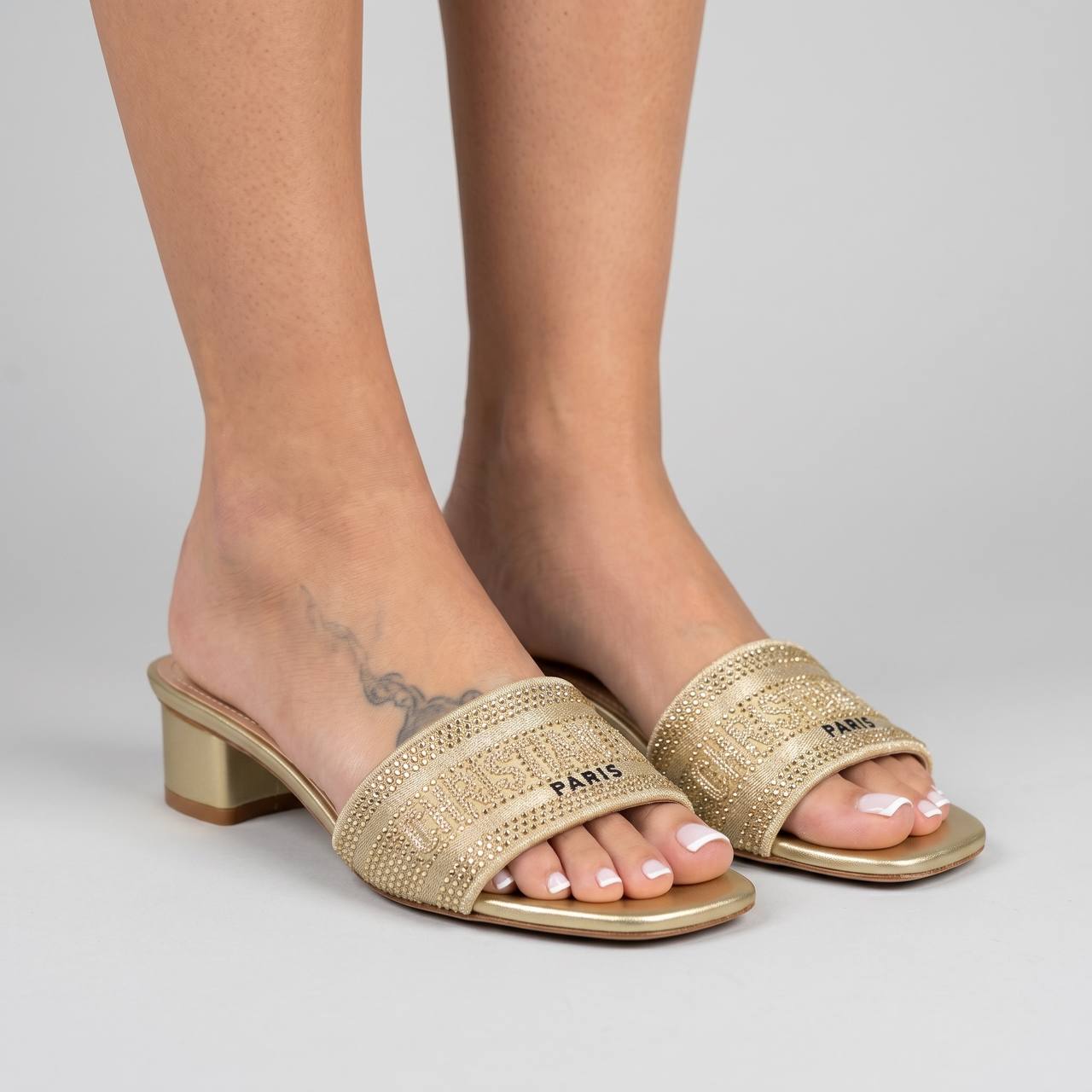 Christian Dior Dway Crystal Logo Slides β Gold β¨