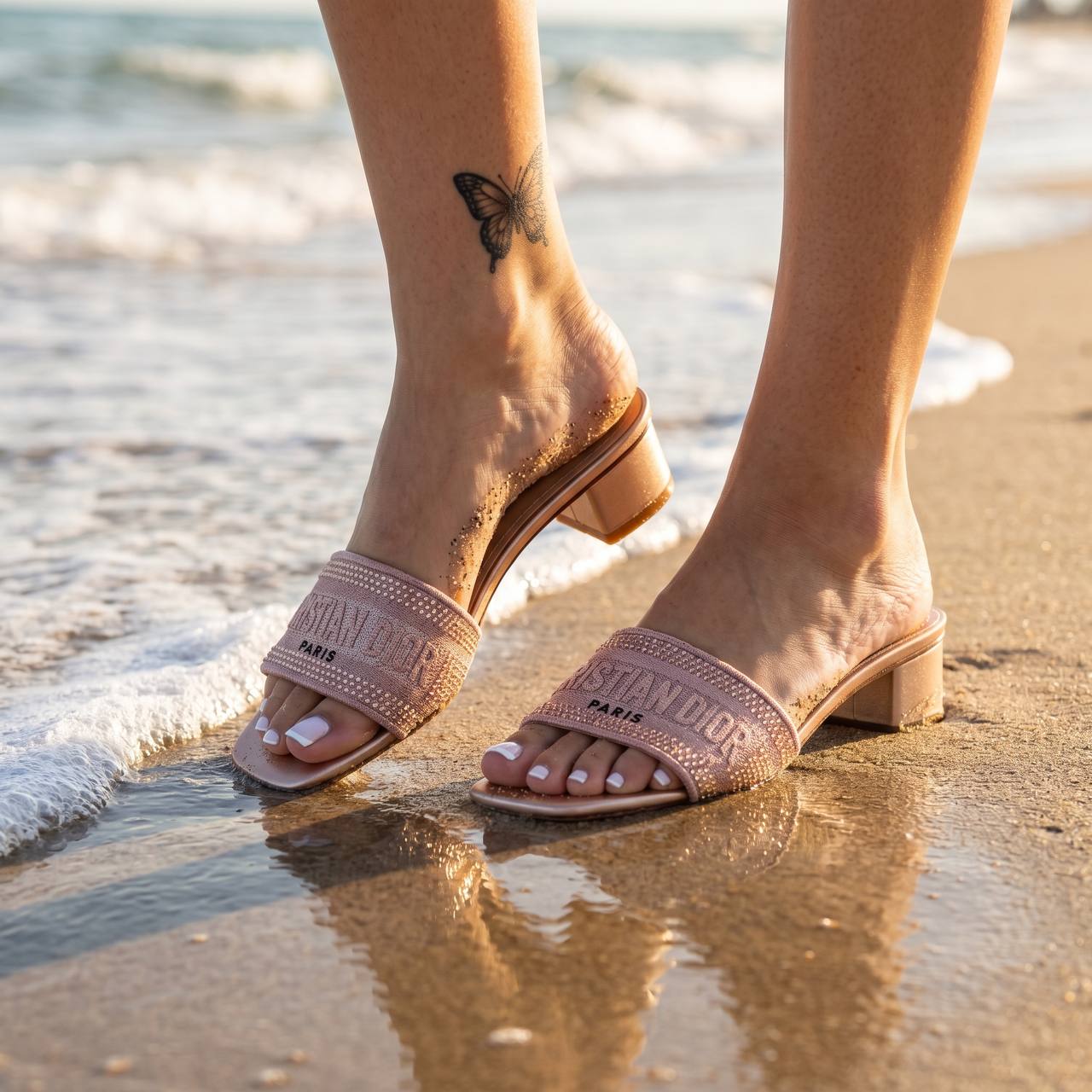Christian Dior Dway Crystal Logo Slides β Nude Pink β¨