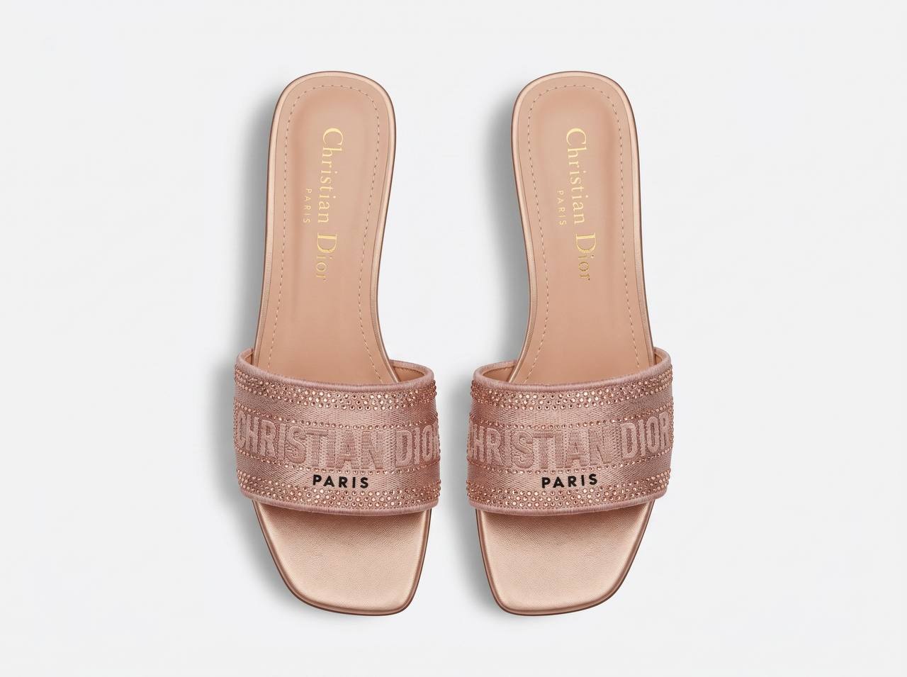 Christian Dior Dway Crystal Logo Slides – Nude Pink ✨