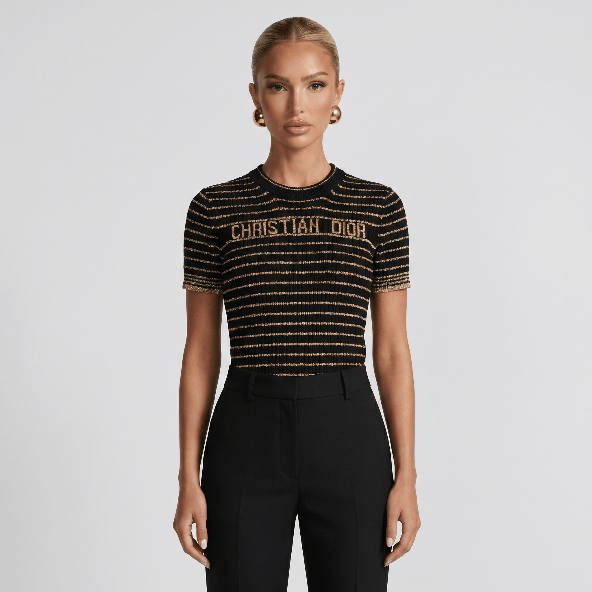 β¨ Christian Dior Metallic Stripe Knit Top β Black & Gold
