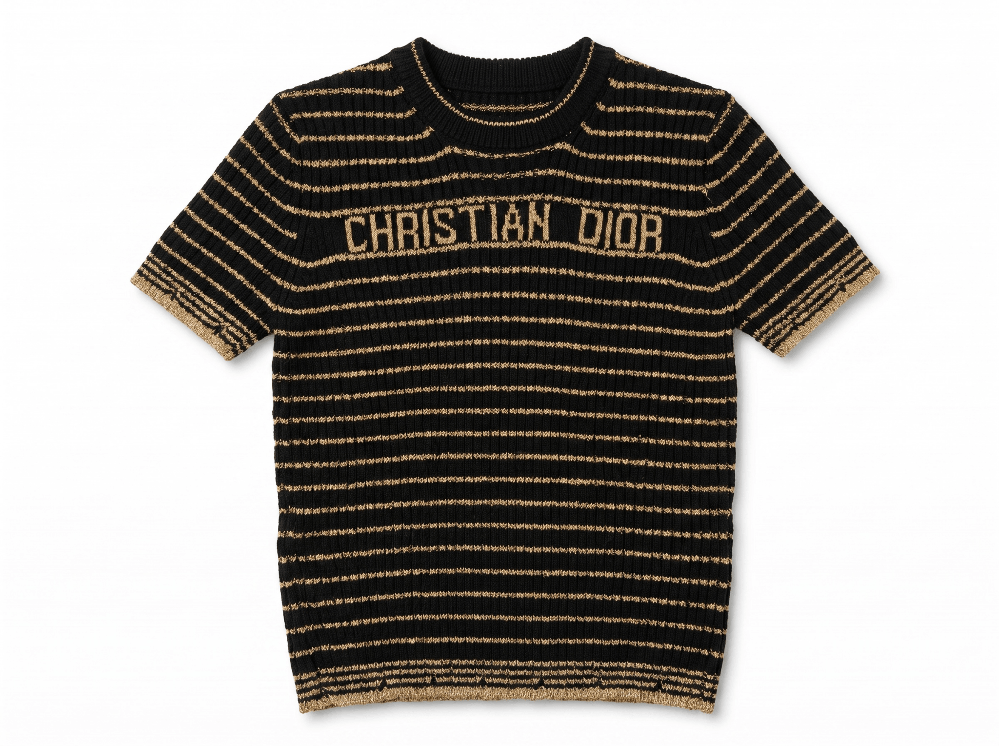 β¨ Christian Dior Metallic Stripe Knit Top β Black & Gold