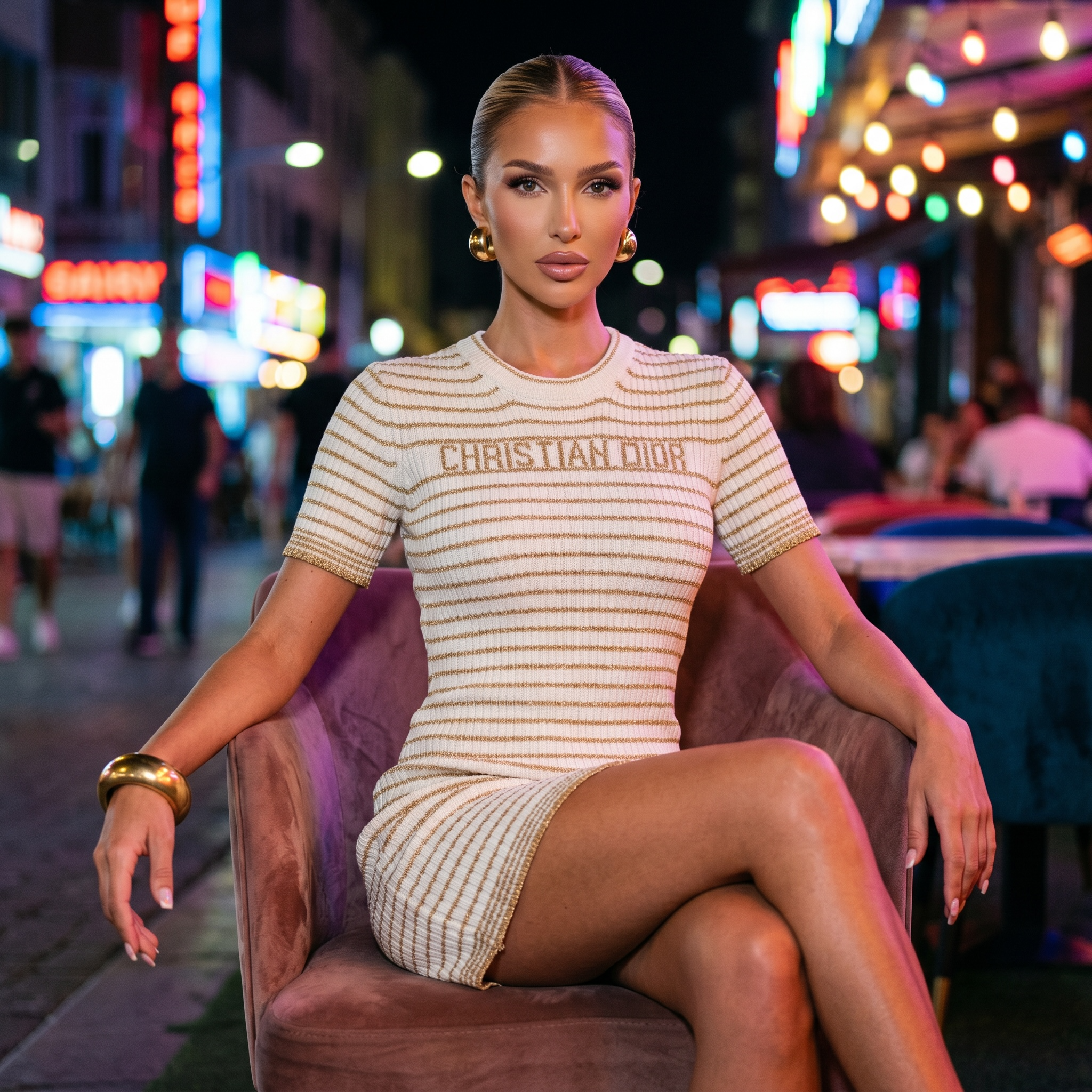 β¨ Christian Dior Striped Knit Mini Dress β Beige & Ivory