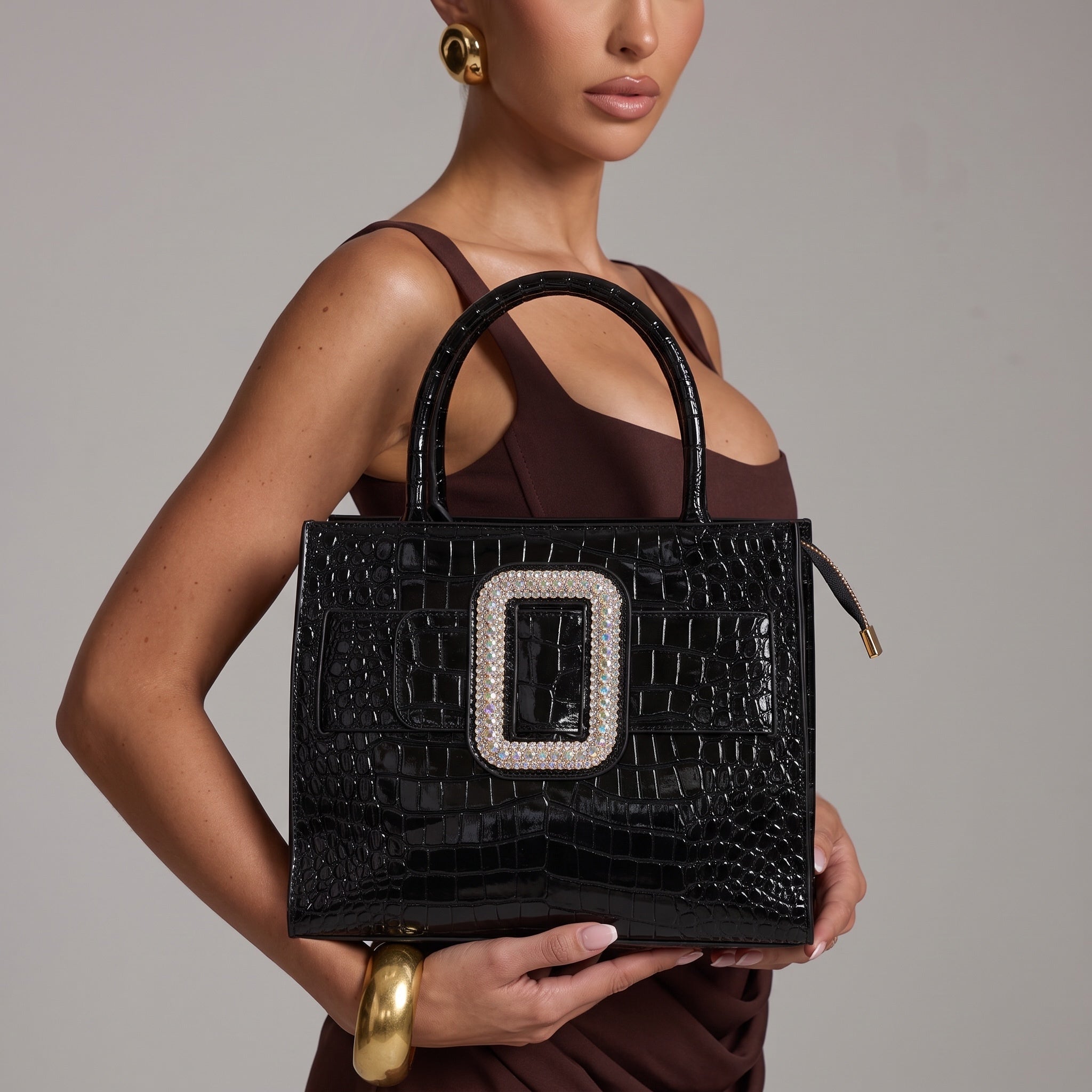 Croc Tote β Black Crystal Buckle ππ