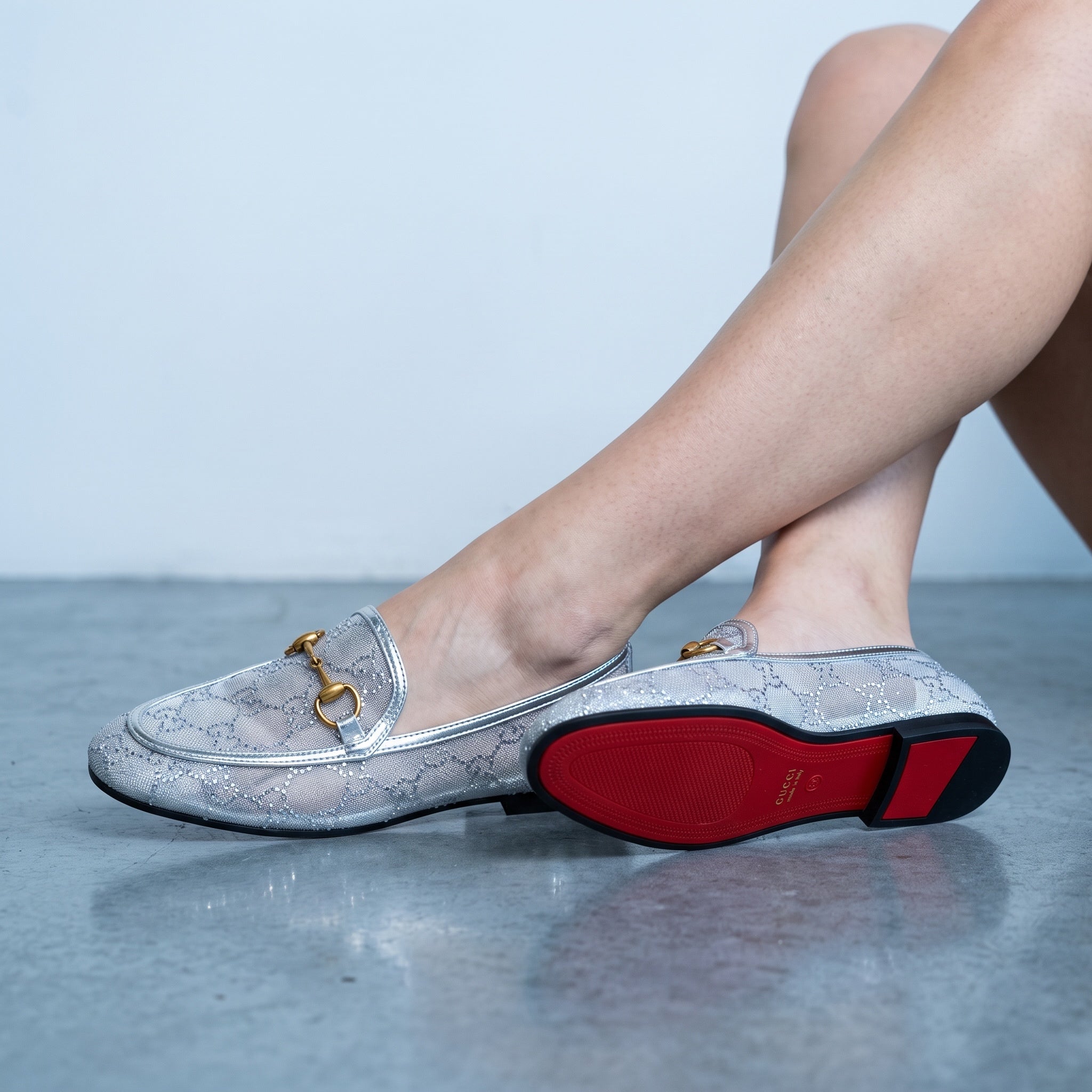 Gucci Mesh Horsebit Loafer – Silver Crystal ✨👞