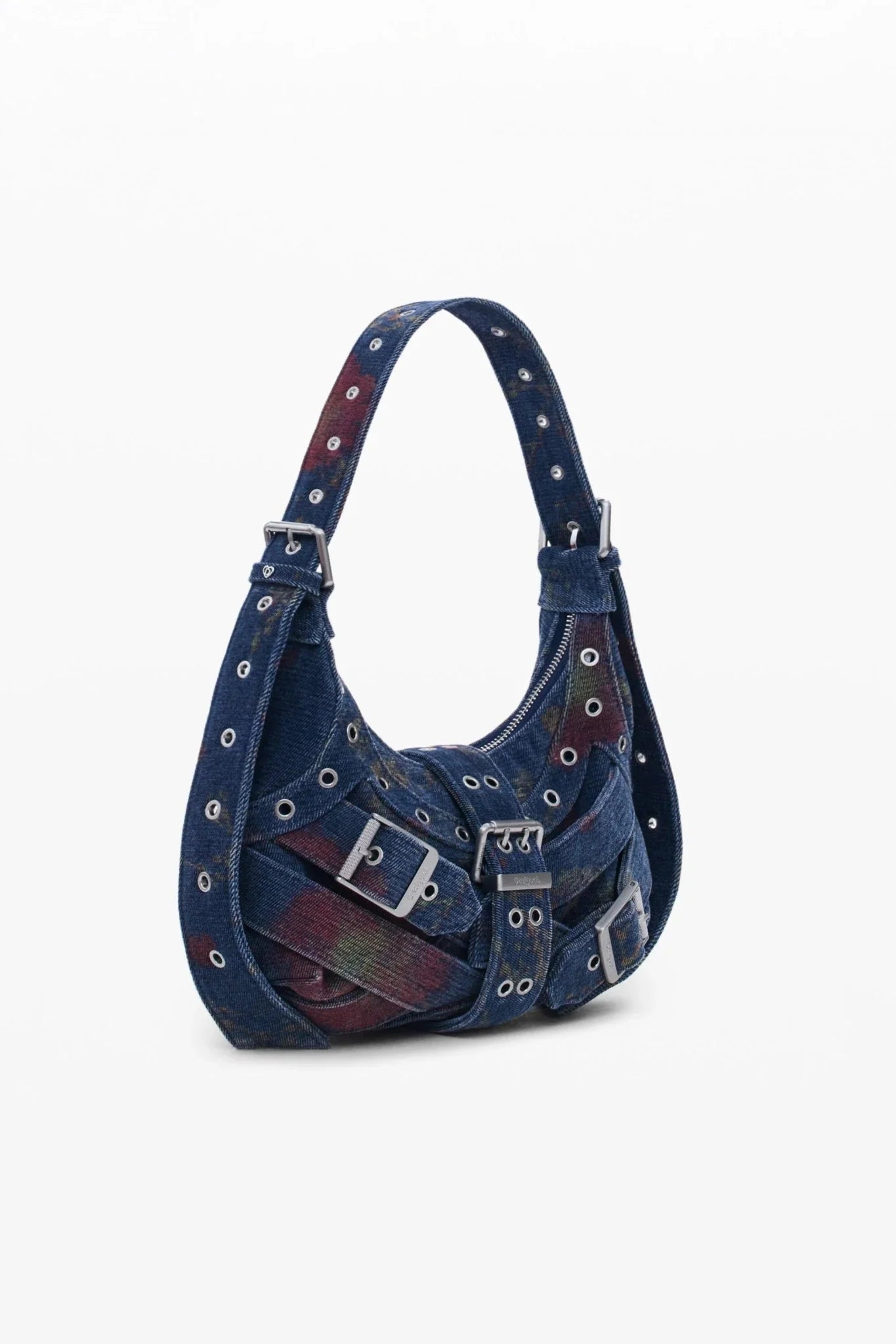 Desigual Denim Buckle Shoulder Bag – Edgy Studded Hobo Bag 💙🔥