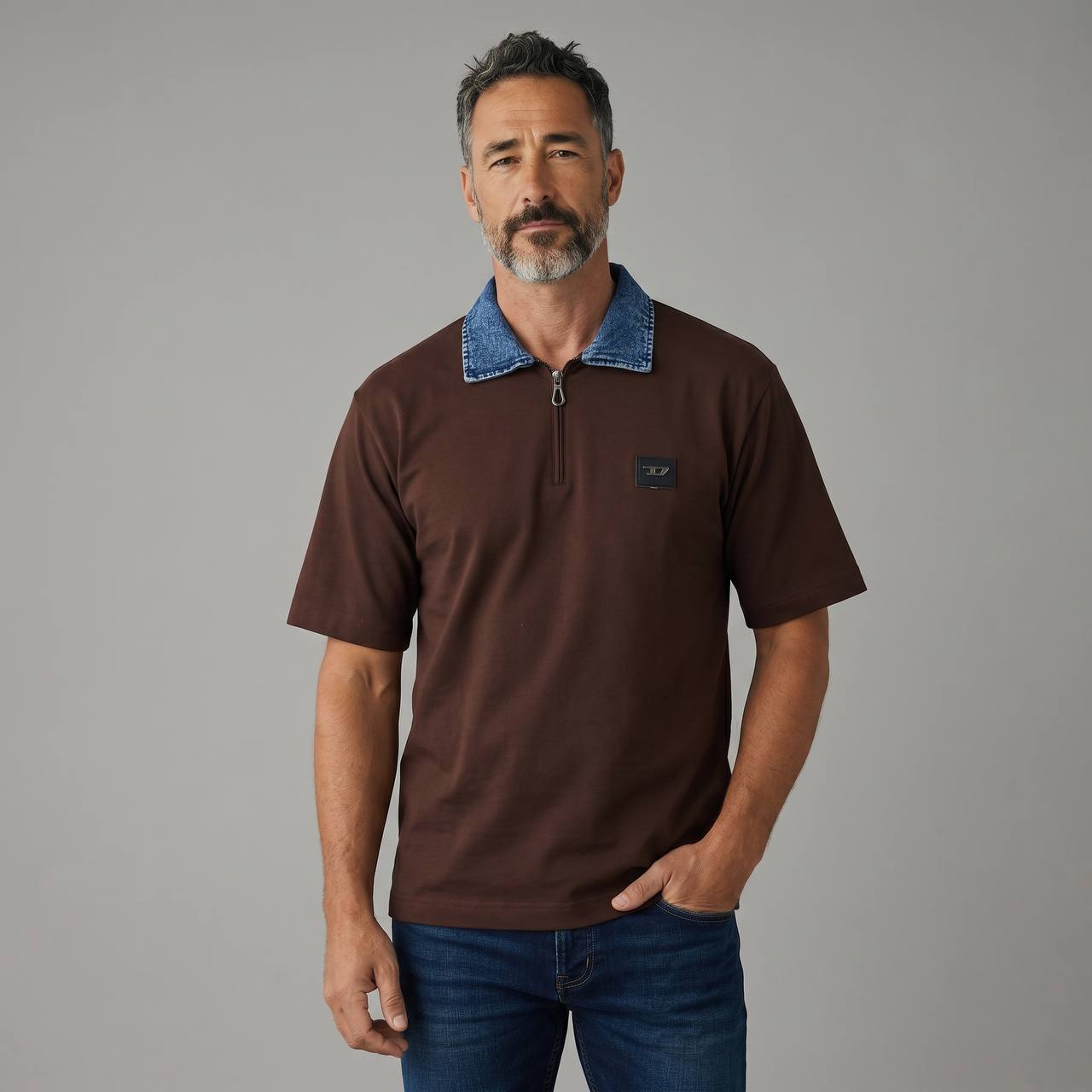 Diesel Denim Collar Half-Zip Polo β Chocolate Brown Edition π€π