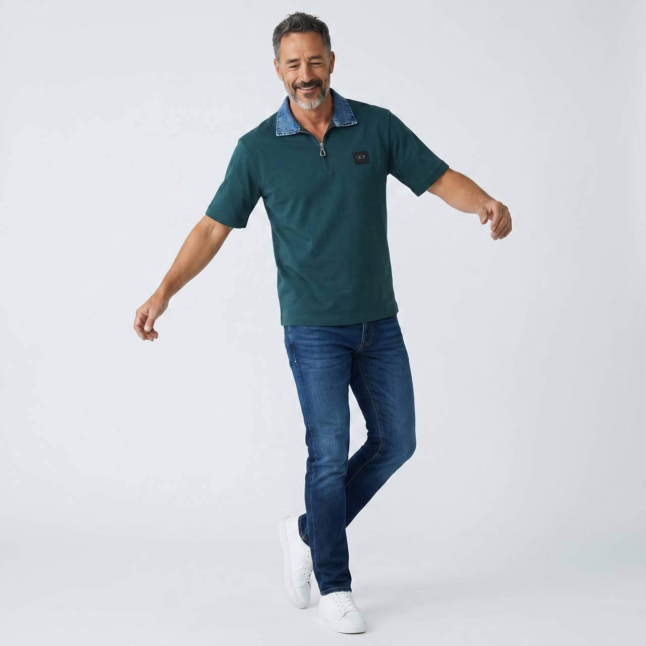 Diesel Denim Collar Zip Polo β Deep Emerald Edition ππ