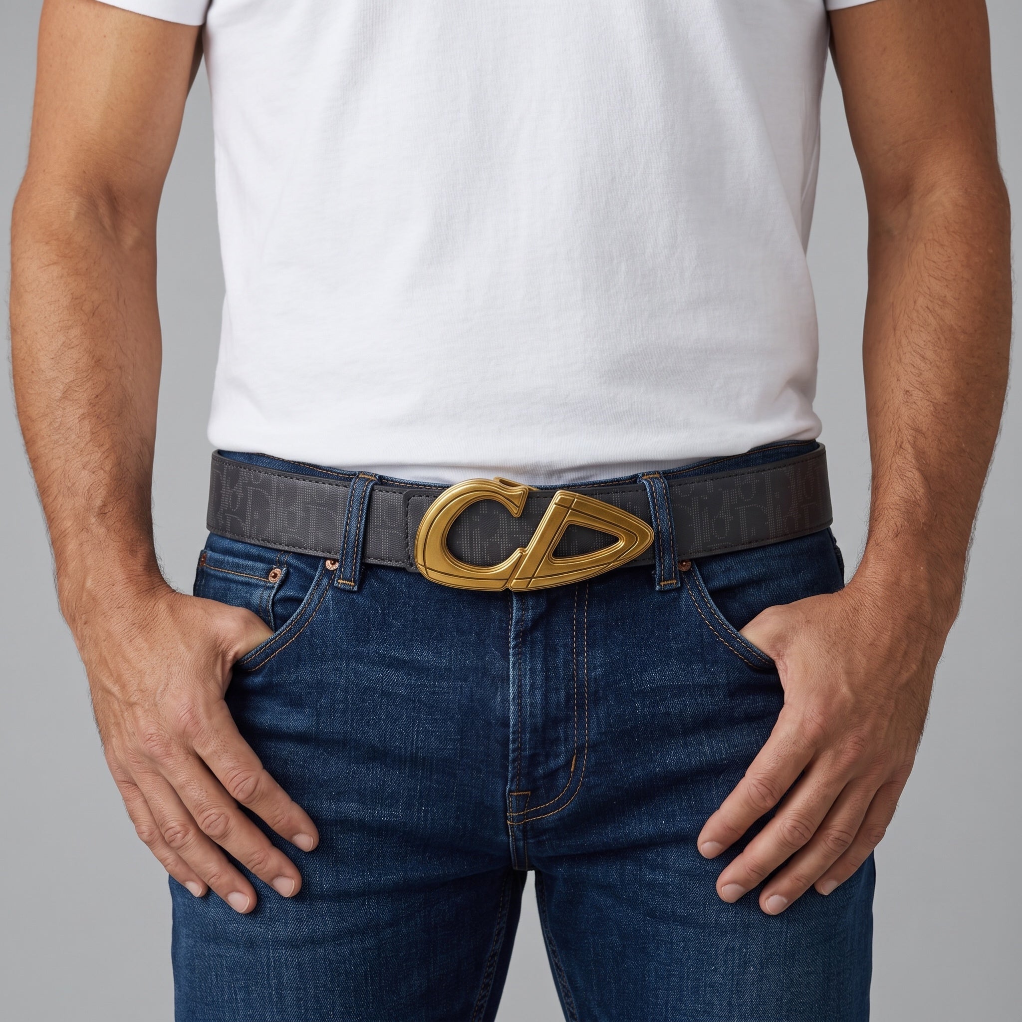 Dior Belt β Grey Monogram Gold CD Buckle π‘ 120 cm