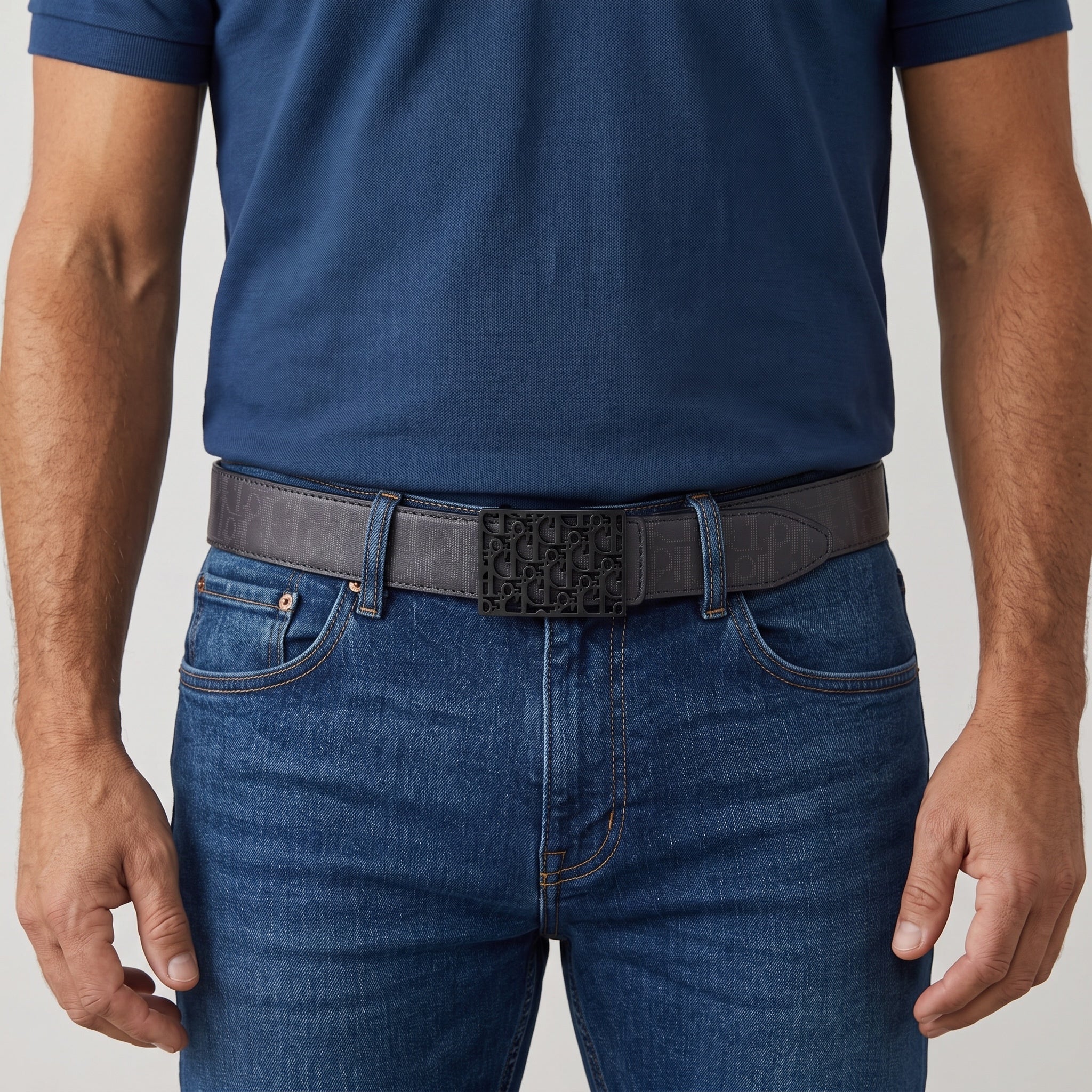 Dior Belt β Men's Grey Monogram Logo Buckle π€