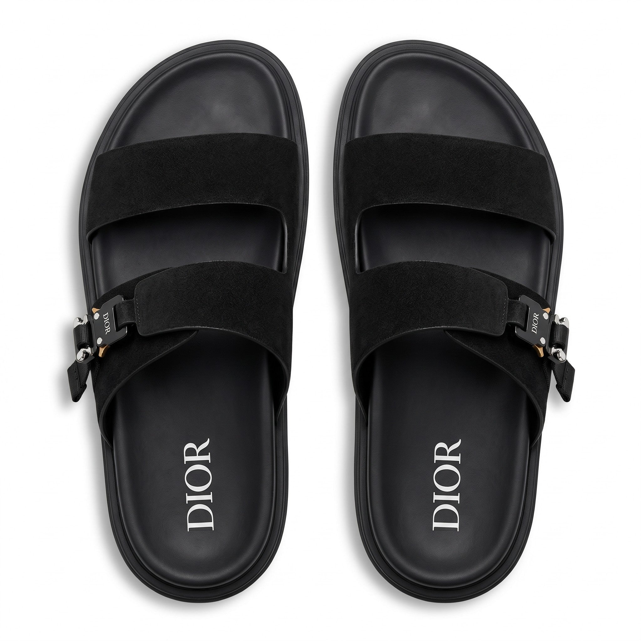 Dior Black Suede Double Strap Luxury Slides
