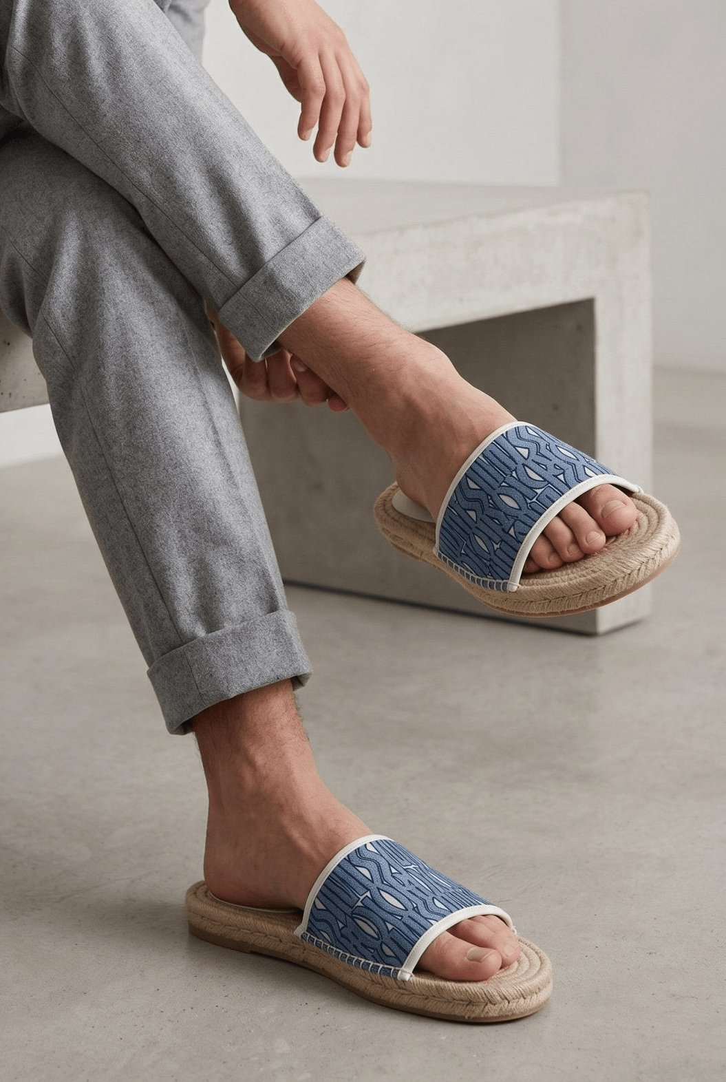 Dior Blue Oblique Rope Sole Slide Sandals