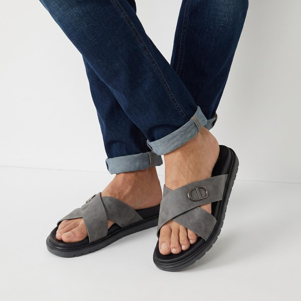 Dior Cross-Strap Suede Slide β Grey