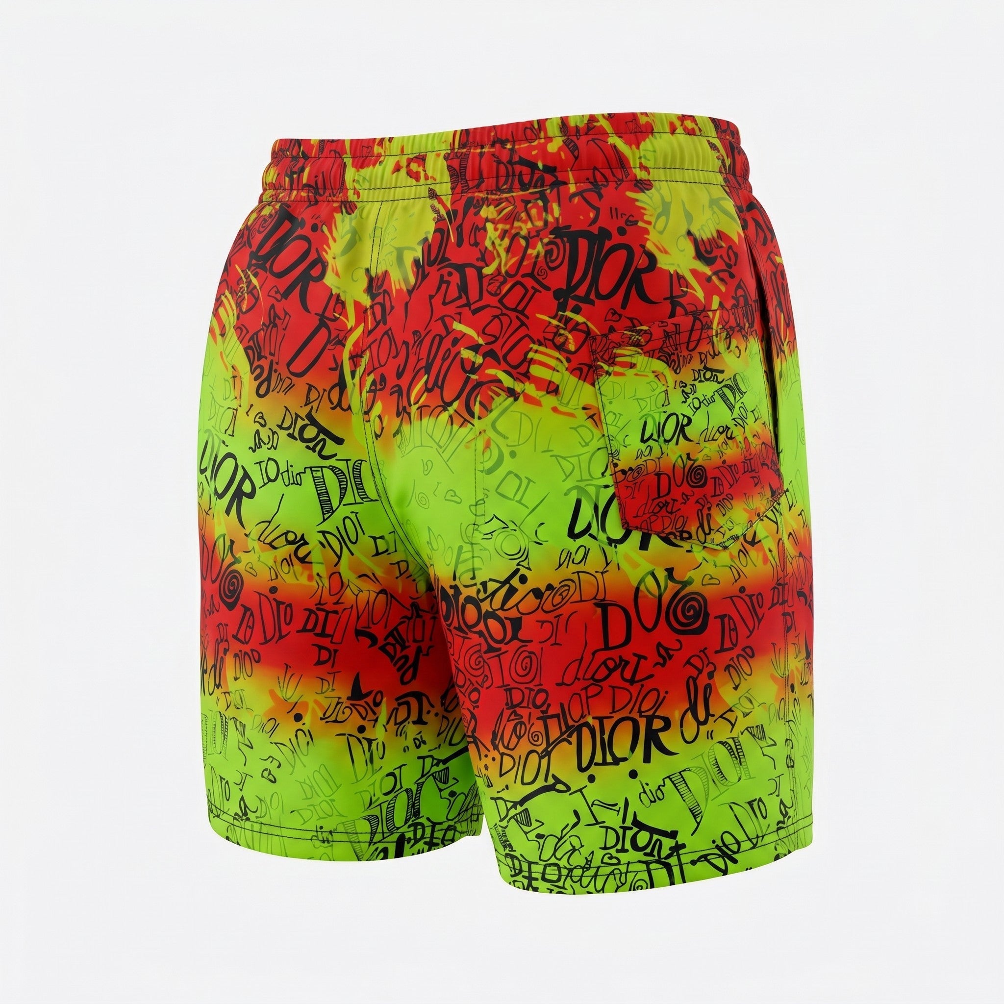 Dior Graffiti Splash Swim Shorts – Neon Yellow & Red 🎨🌴