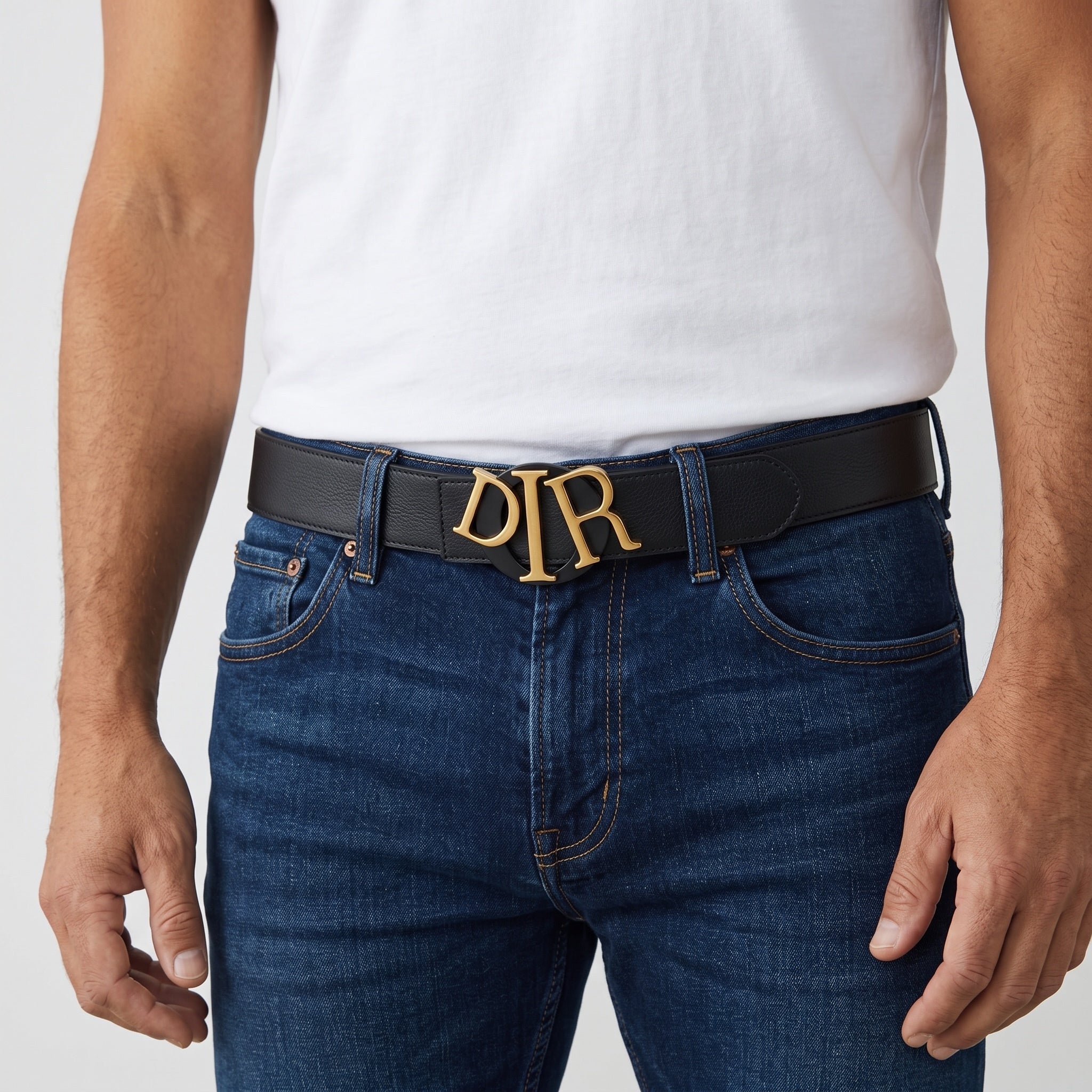 Dior Leather Belt β Black Gold DR Buckle π€β¨ 125 cm