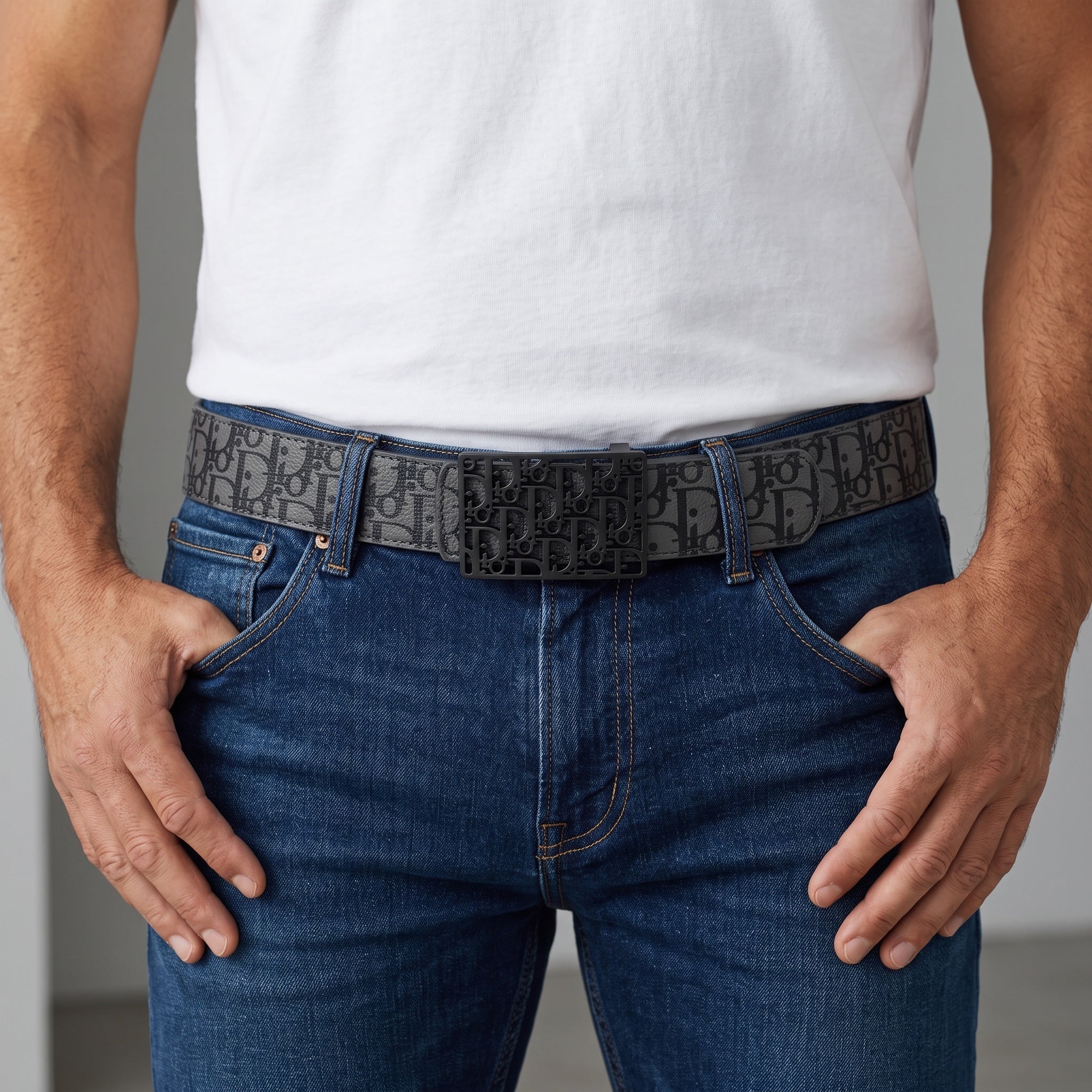 Dior Logo Belt β Grey Monogram Buckle π€ 120 cm