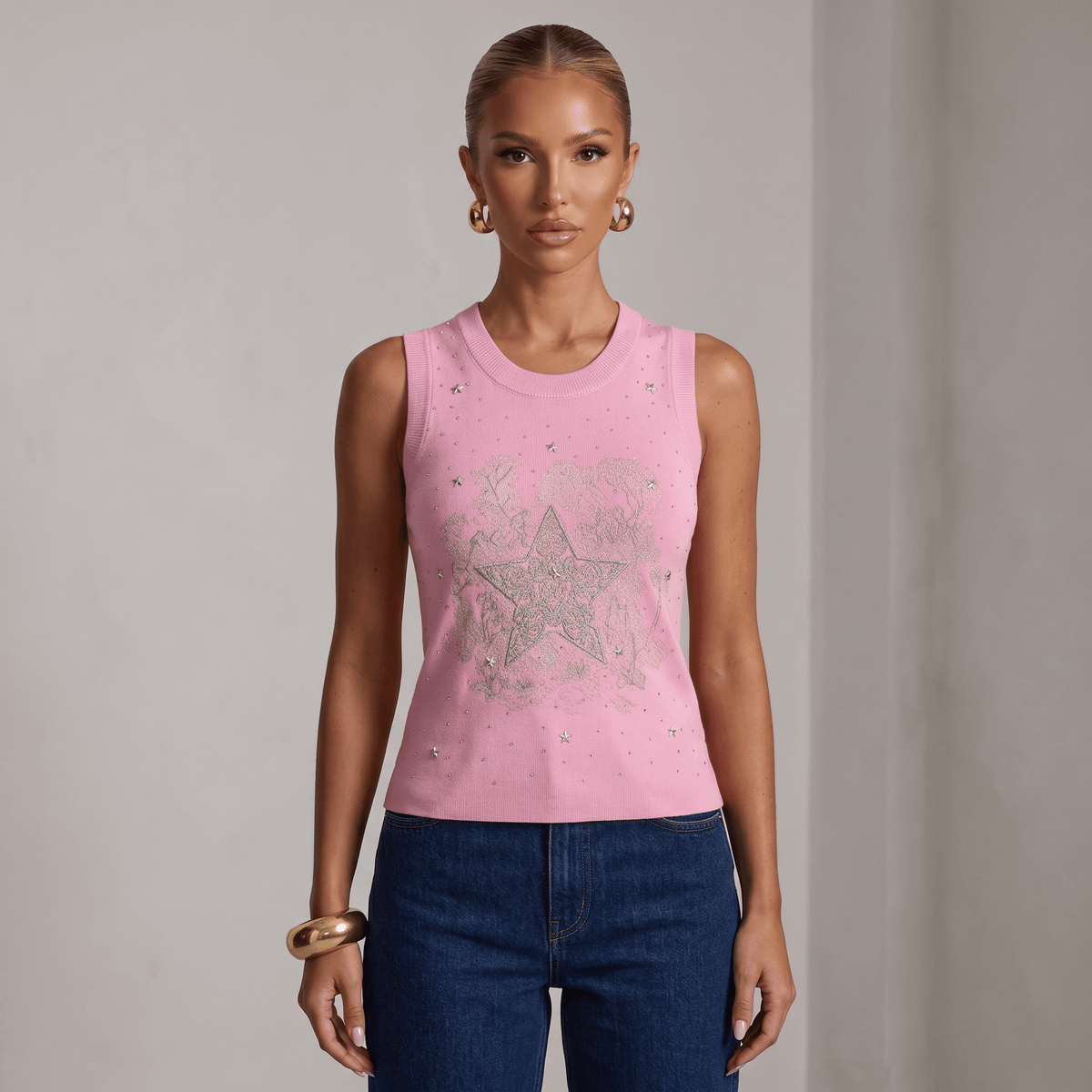 Dior Lucky Star Sleeveless Knit Top — Pink