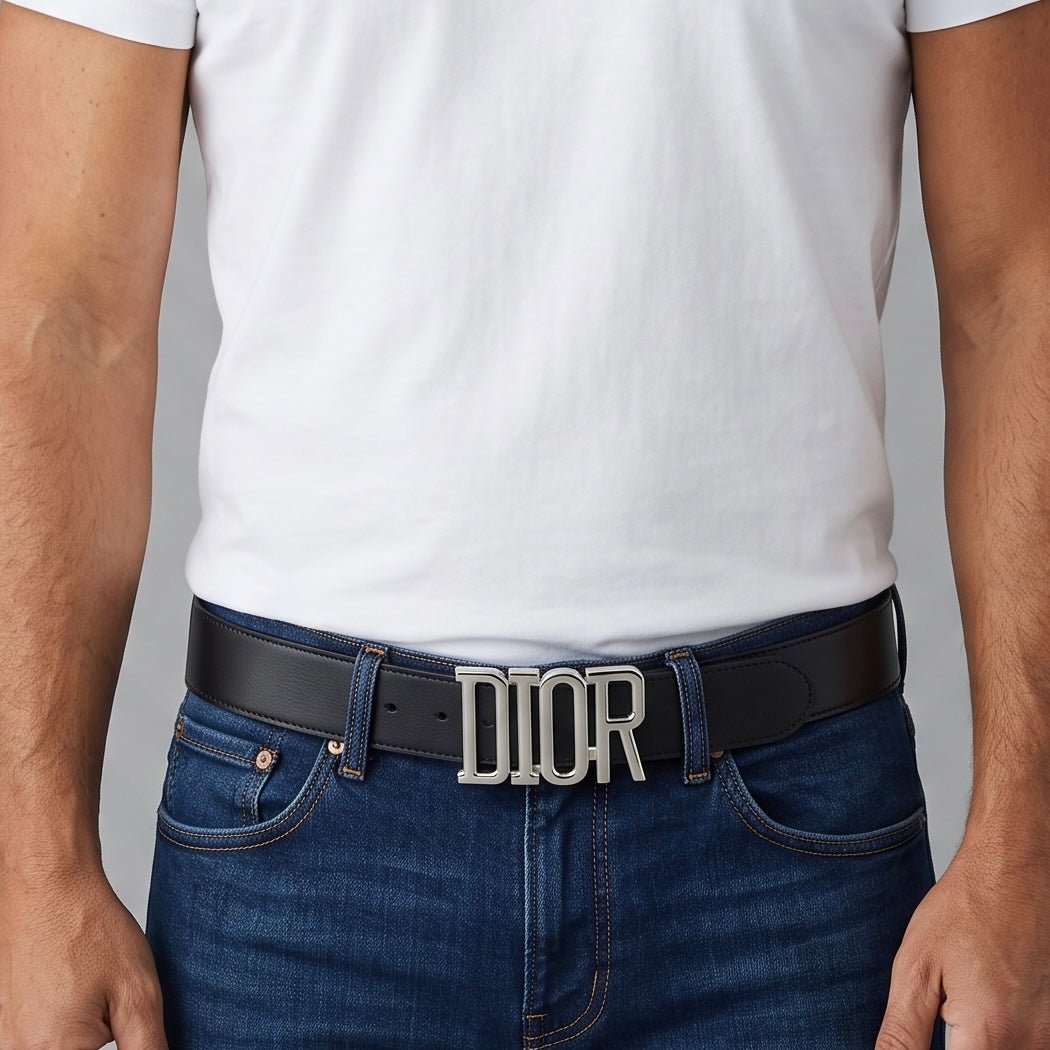 Dior Men's Belt β Black Smooth Leather Logo Buckle π€β¨ 115 cm