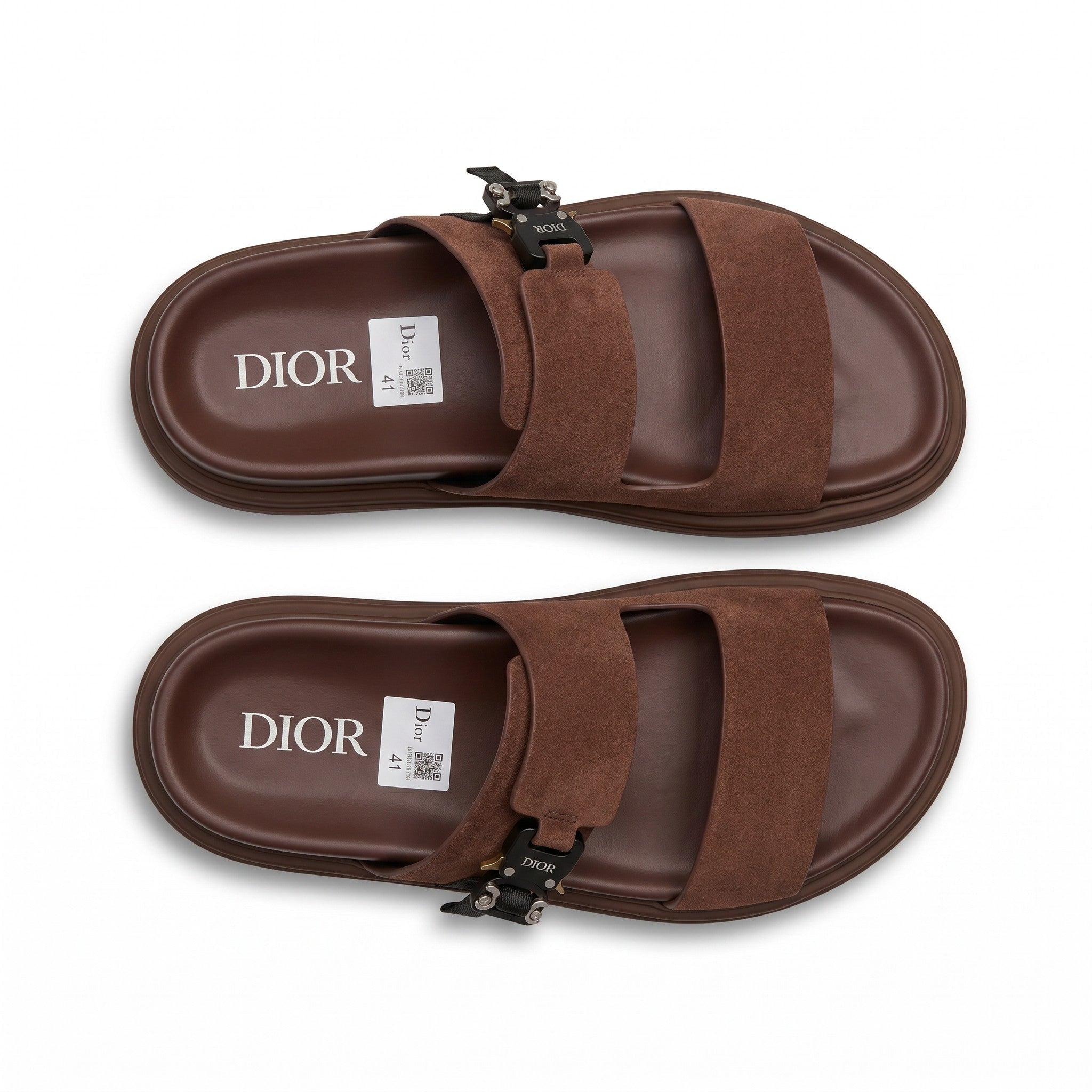 Dior Suede Double Strap Luxury Slides – Brown