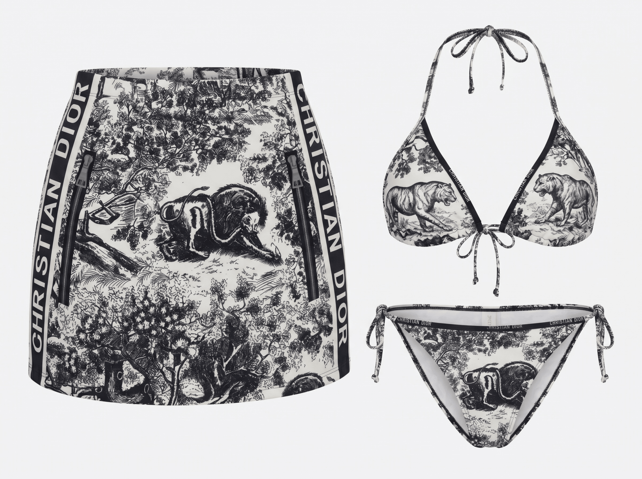 Dior Toile de Jouy Bikini Set with Matching Pareo Skirt β Black & White π€π€ποΈ