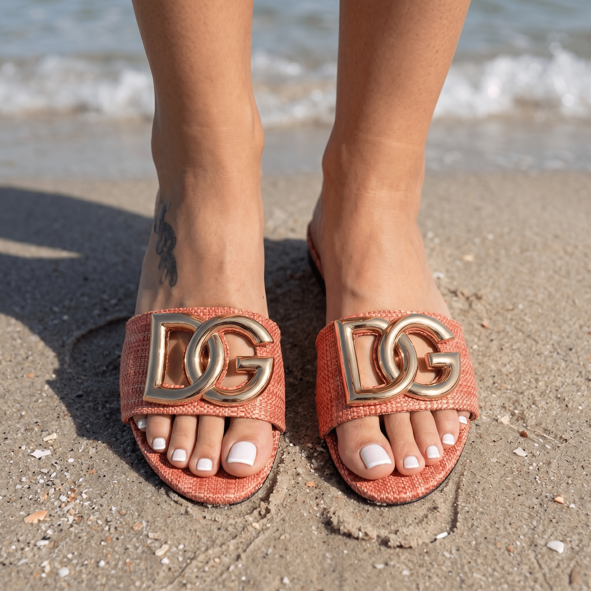 Dolce & Gabbana DG Raffia Slide Sandals β Blush Pink πΈβ¨
