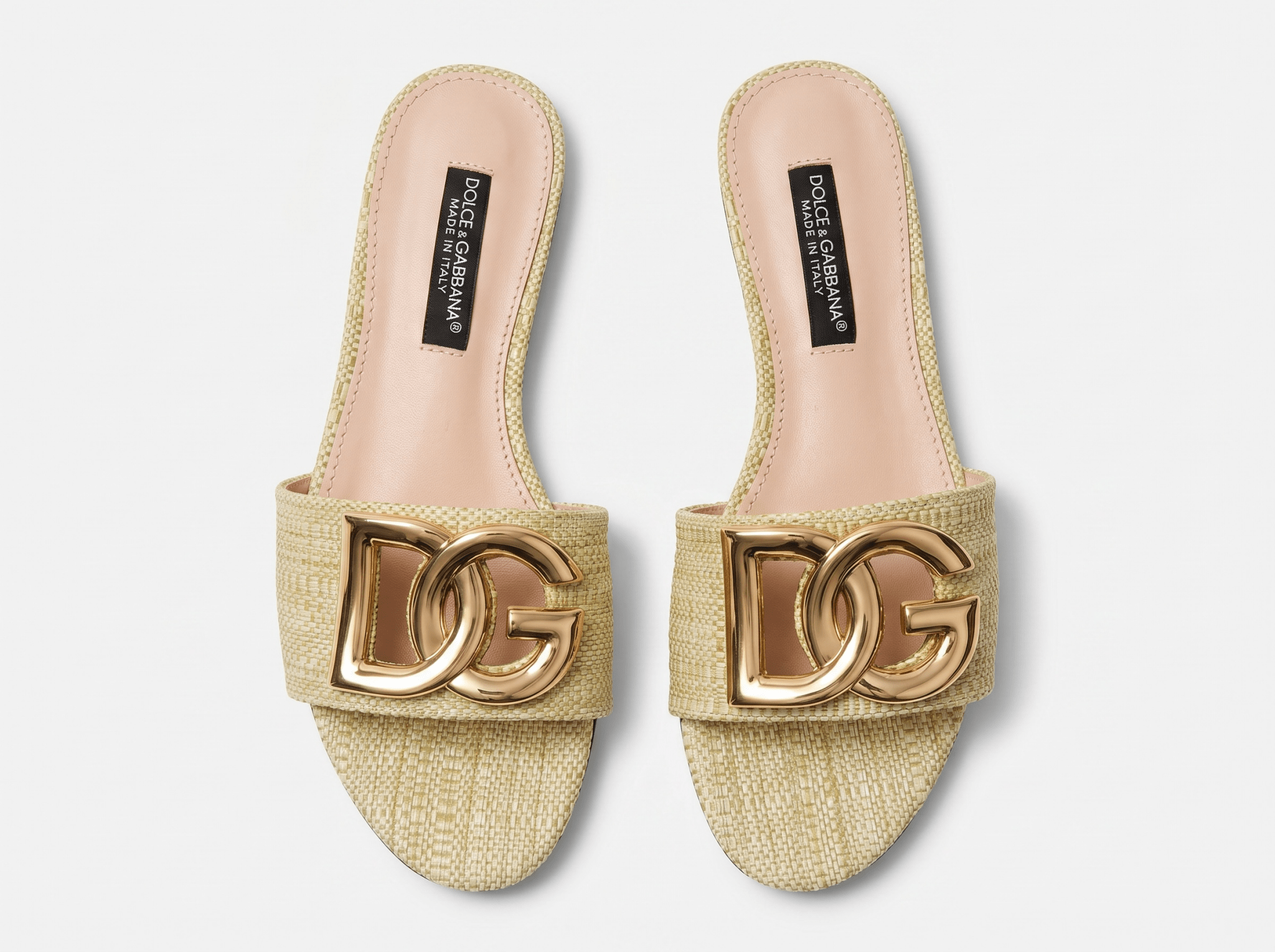 Dolce & Gabbana DG Raffia Slide Sandals β Champagne Gold β¨π‘