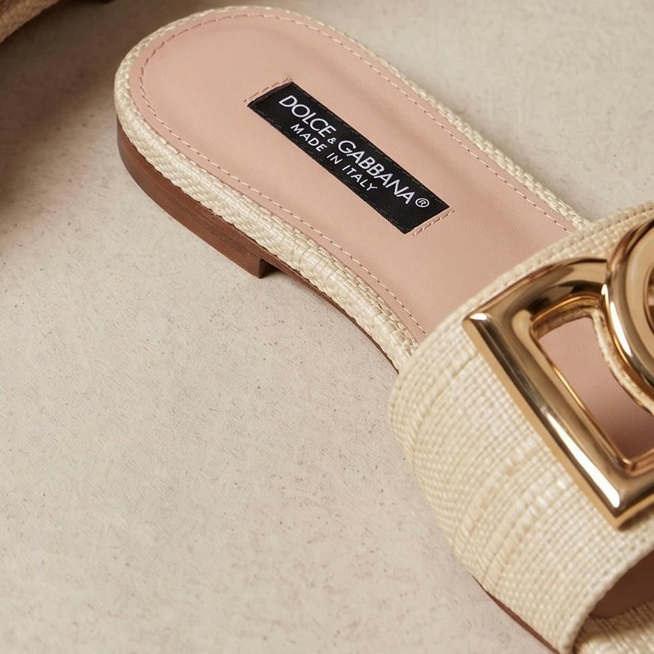 Dolce & Gabbana DG Raffia Slide Sandals β Natural Beige π€β¨