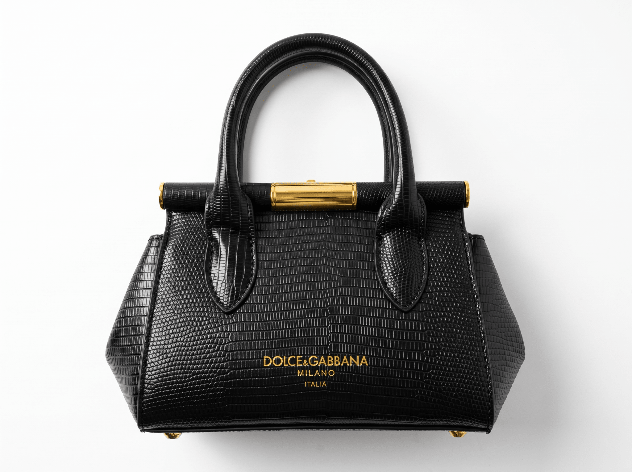 π€ Dolce & Gabbana Sicily Lizard-Embossed Top Handle Bag β Black