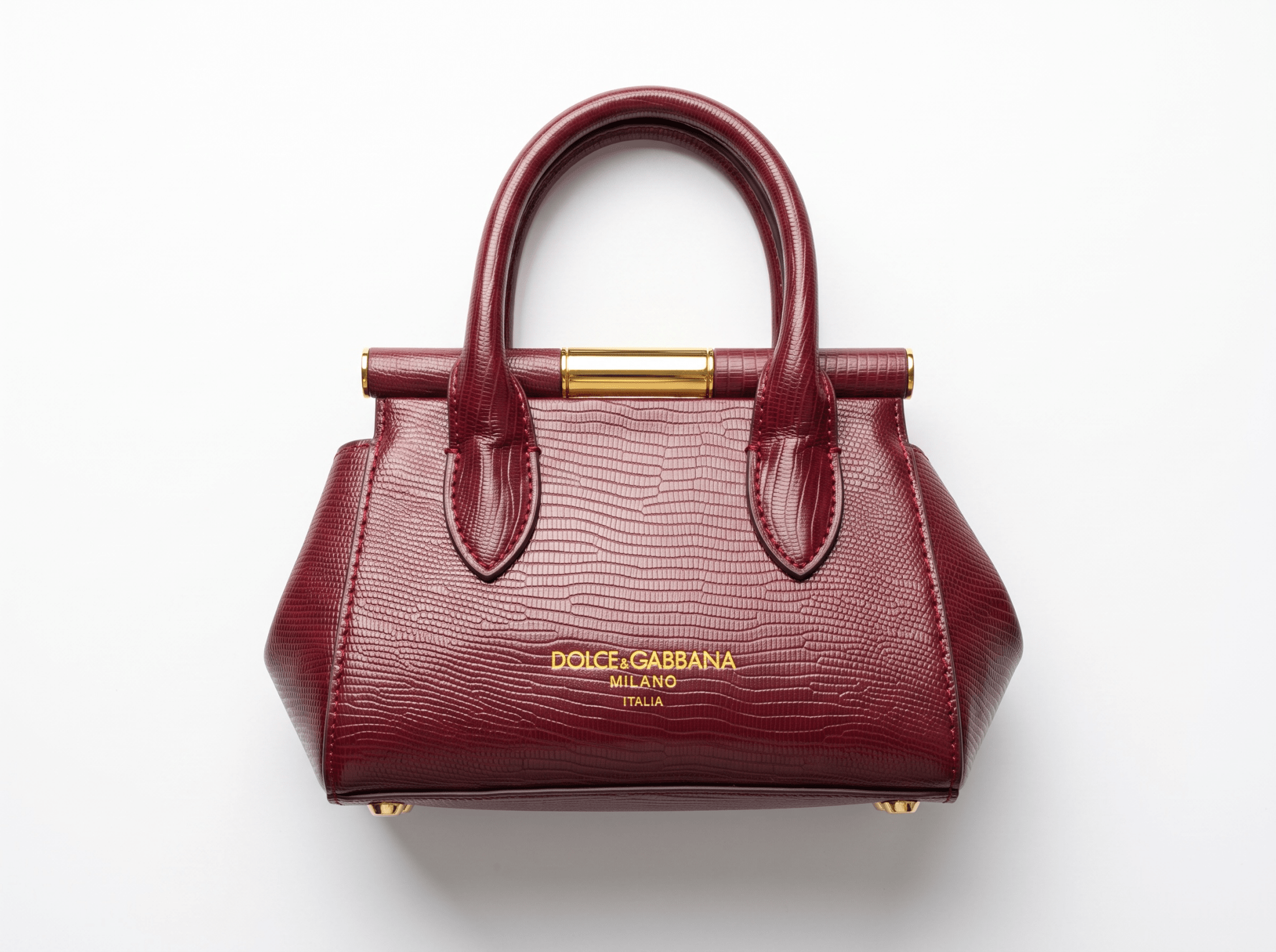 ❤️ Dolce & Gabbana Sicily Lizard-Embossed Top Handle Bag – Burgundy