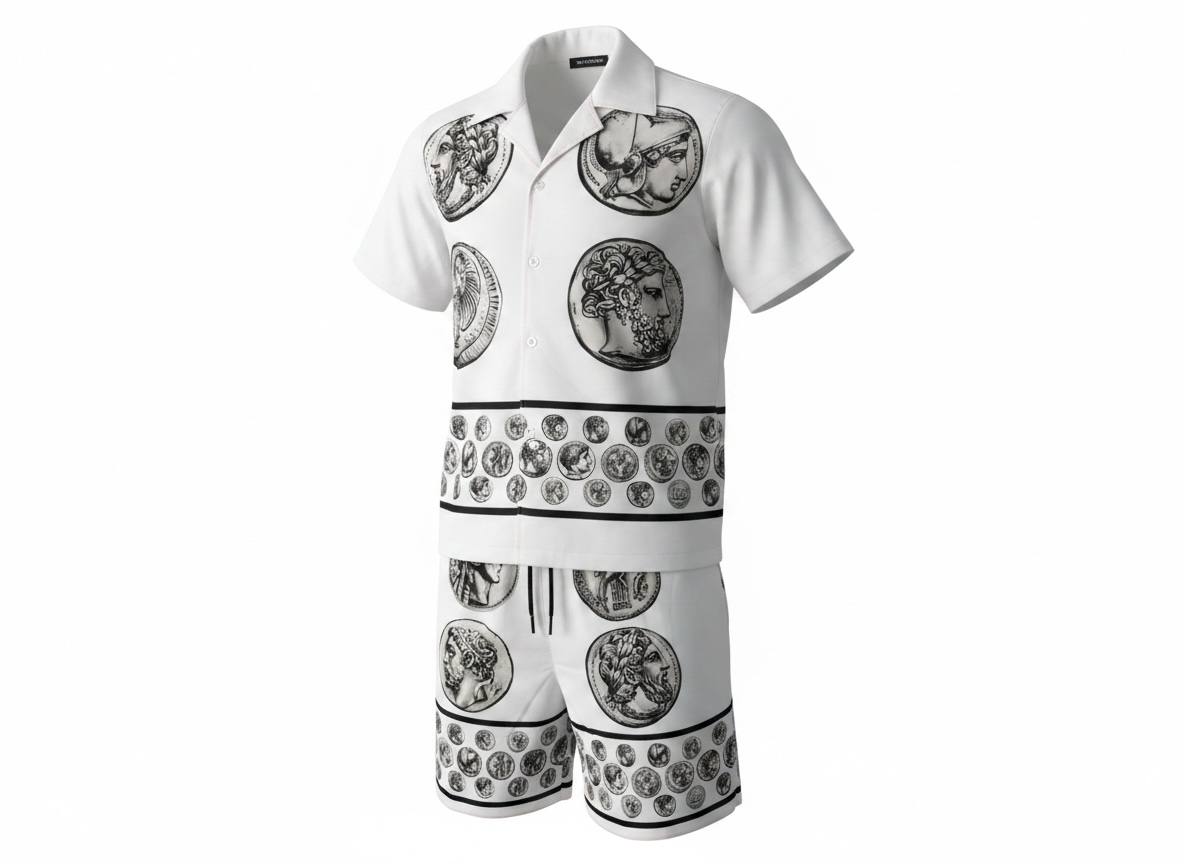 π€ Dolce & Gabbana White Baroque Coin Print Set β Luxury Summer Co-Ord π©³πβ¨