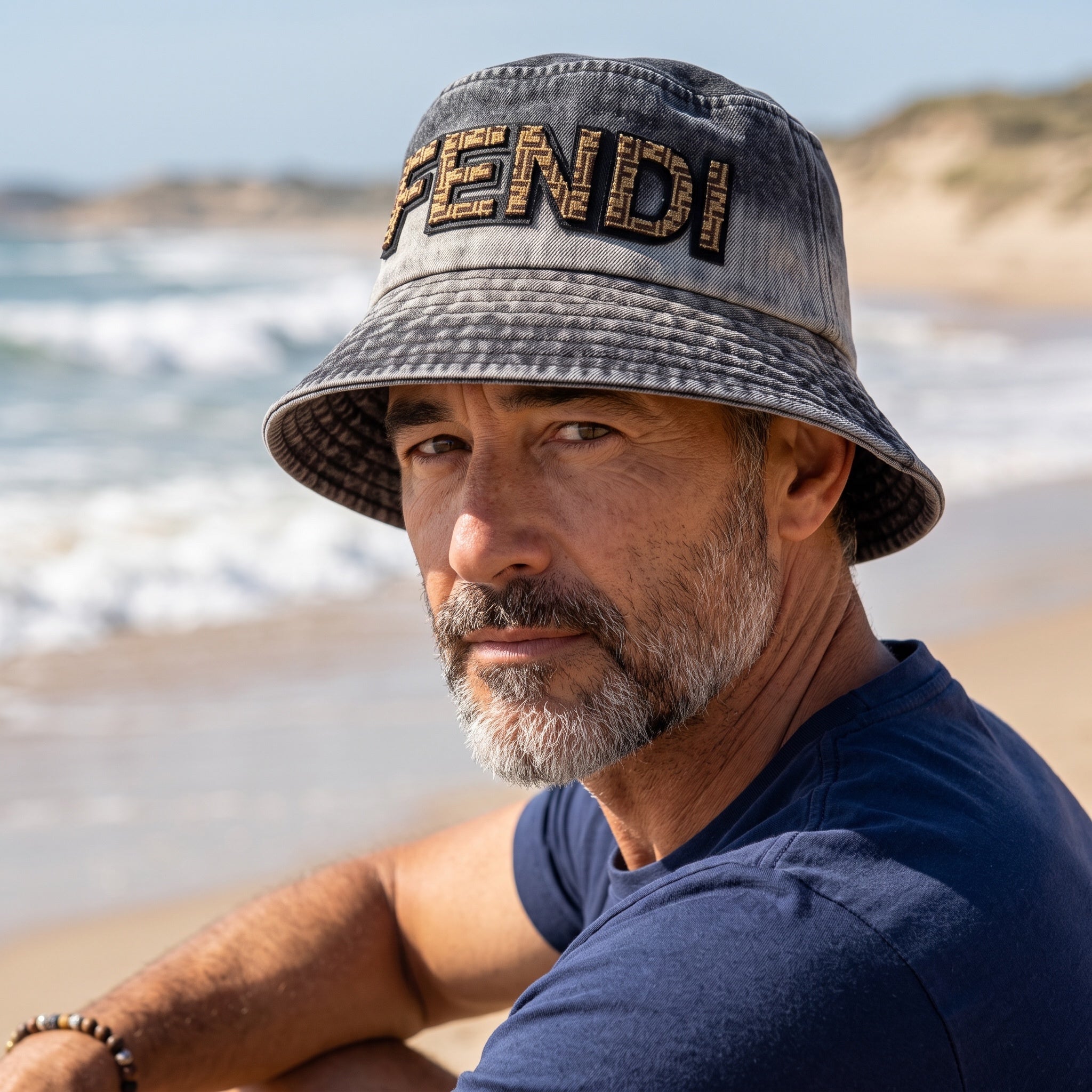 Fendi Denim Bucket Hat β Washed Grey Embroidered Logo π§’