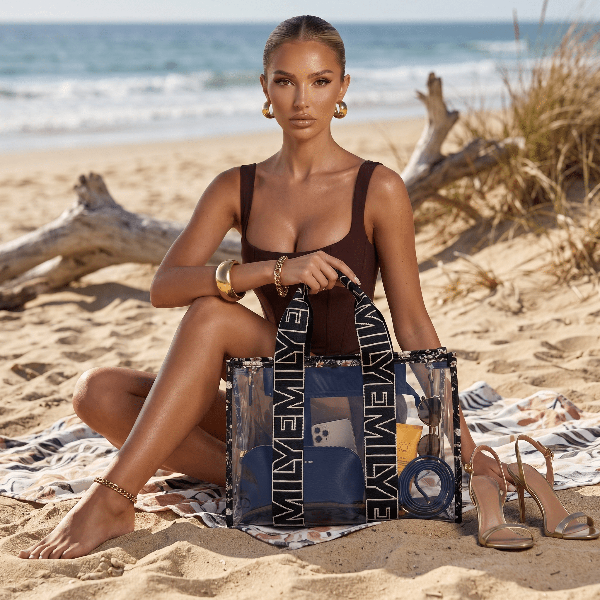 Emily Floral Transparent Beach Tote Set πΈπ€
