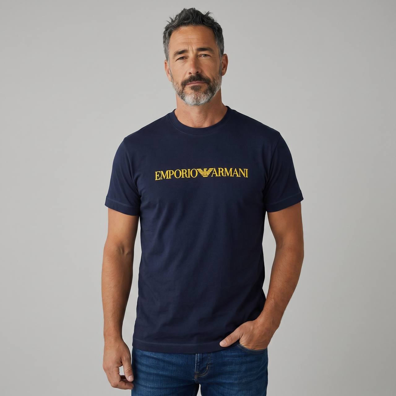Emporio Armani Classic Logo T-Shirt β Navy Gold Edition β¨π΅