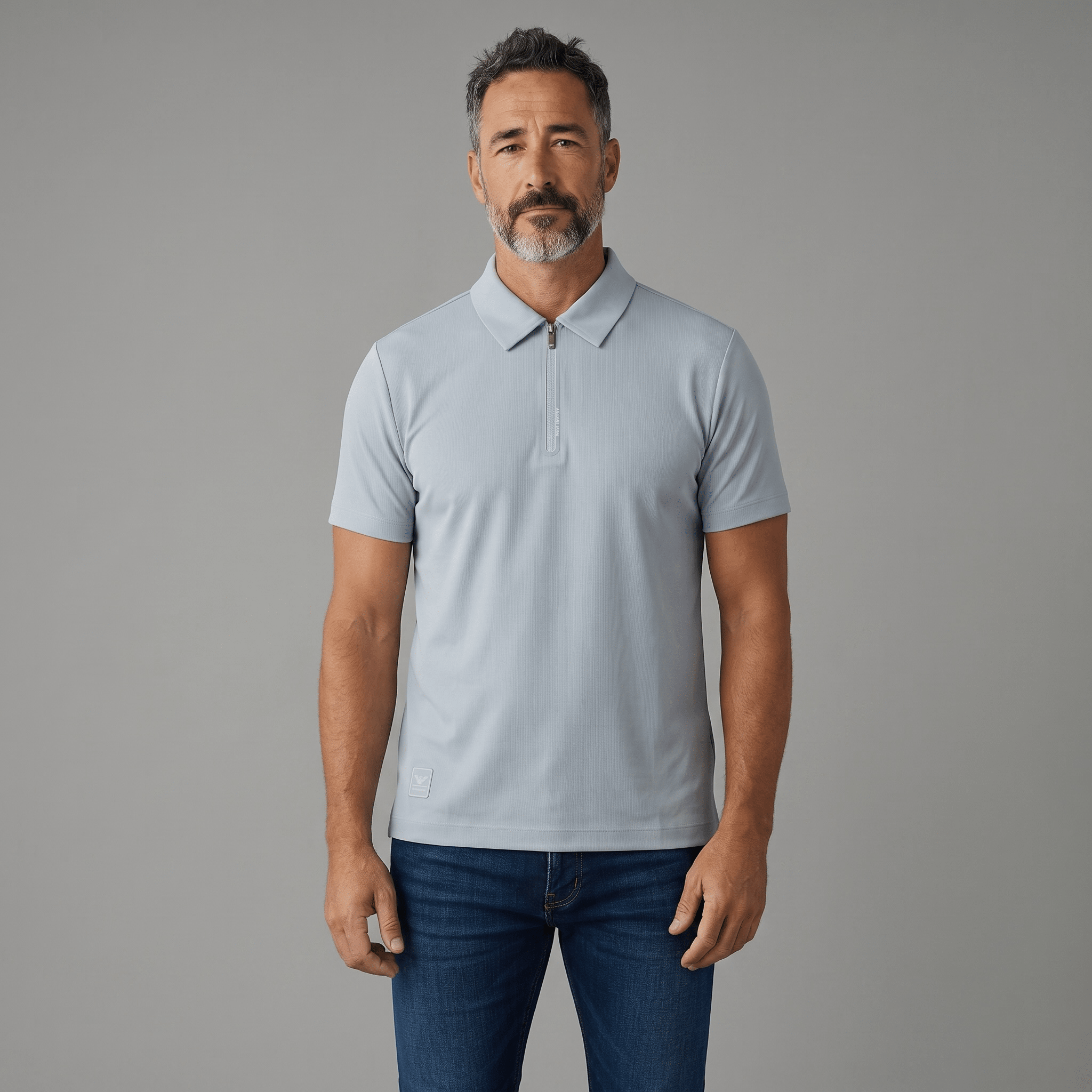 πβοΈ Emporio Armani Ice Blue Zip Polo Shirt β Luxury Modern Collection πβ¨