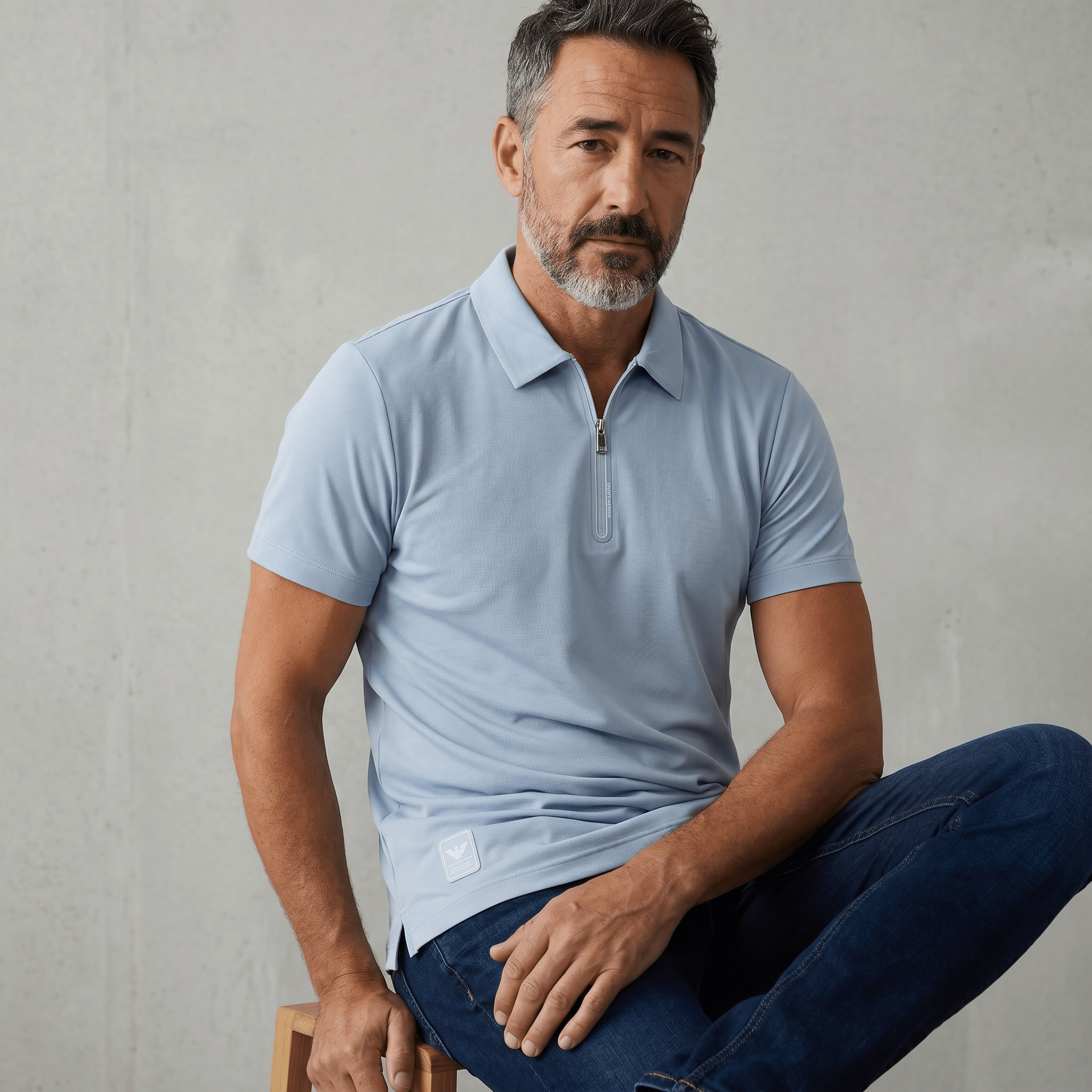 πβοΈ Emporio Armani Ice Blue Zip Polo Shirt β Luxury Modern Collection πβ¨