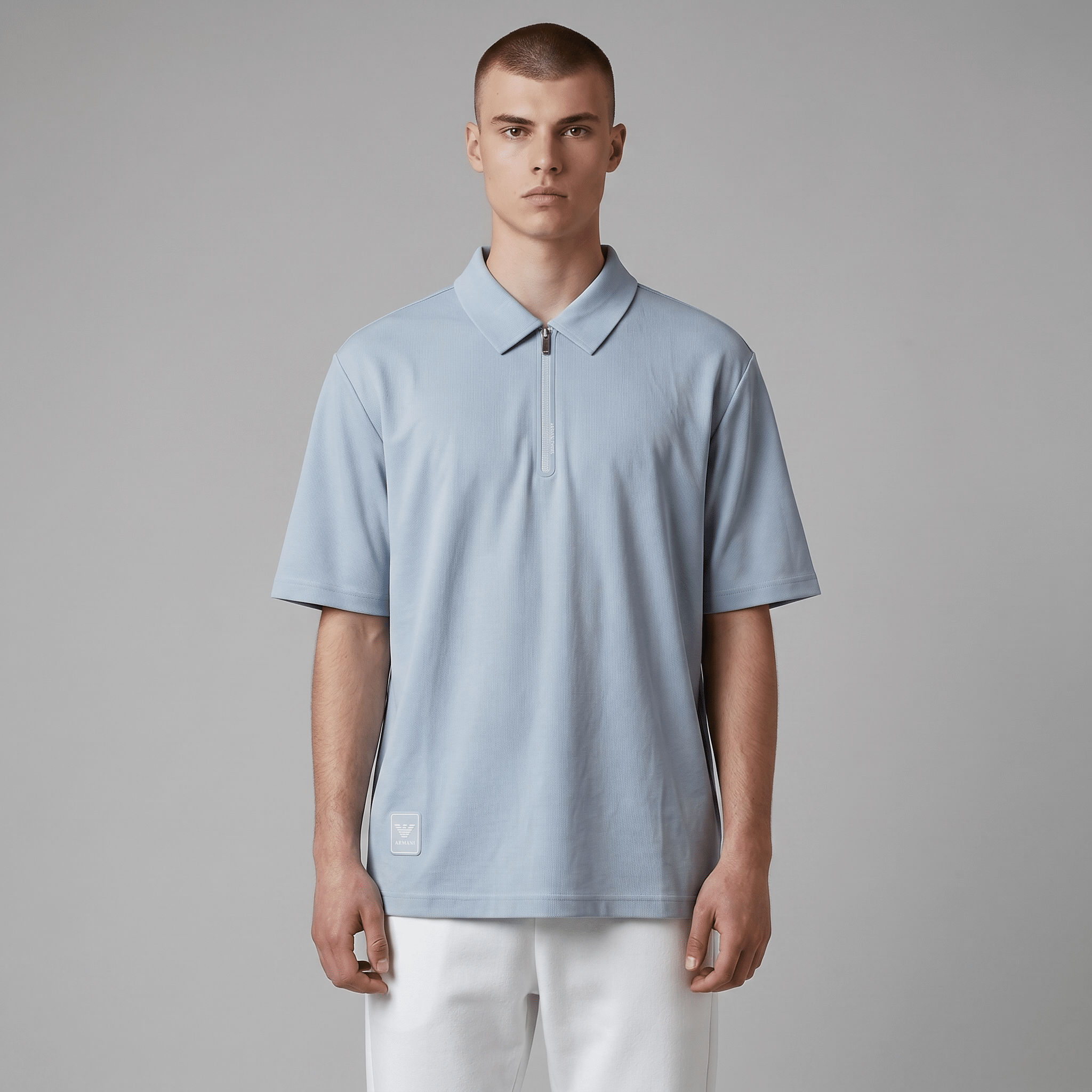 πβοΈ Emporio Armani Ice Blue Zip Polo Shirt β Luxury Modern Collection πβ¨