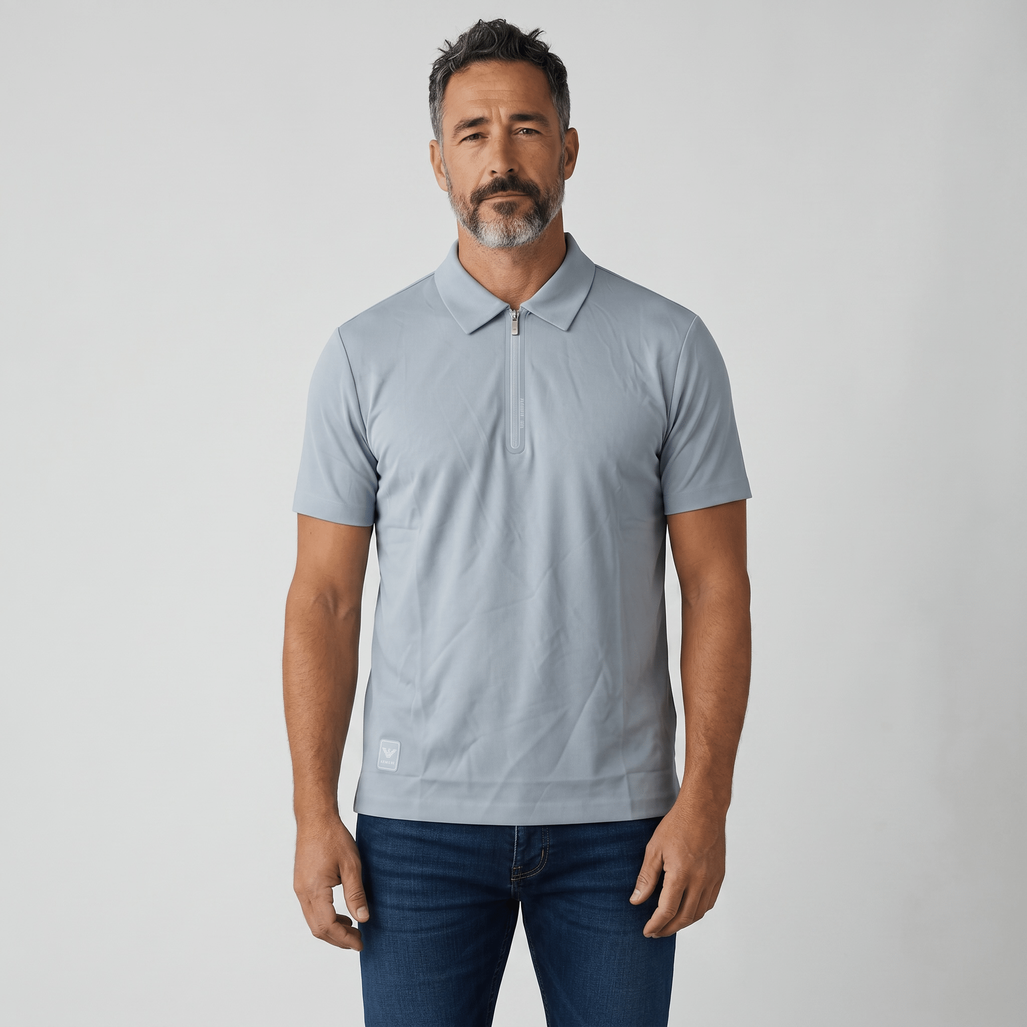 πβοΈ Emporio Armani Ice Blue Zip Polo Shirt β Luxury Modern Collection πβ¨