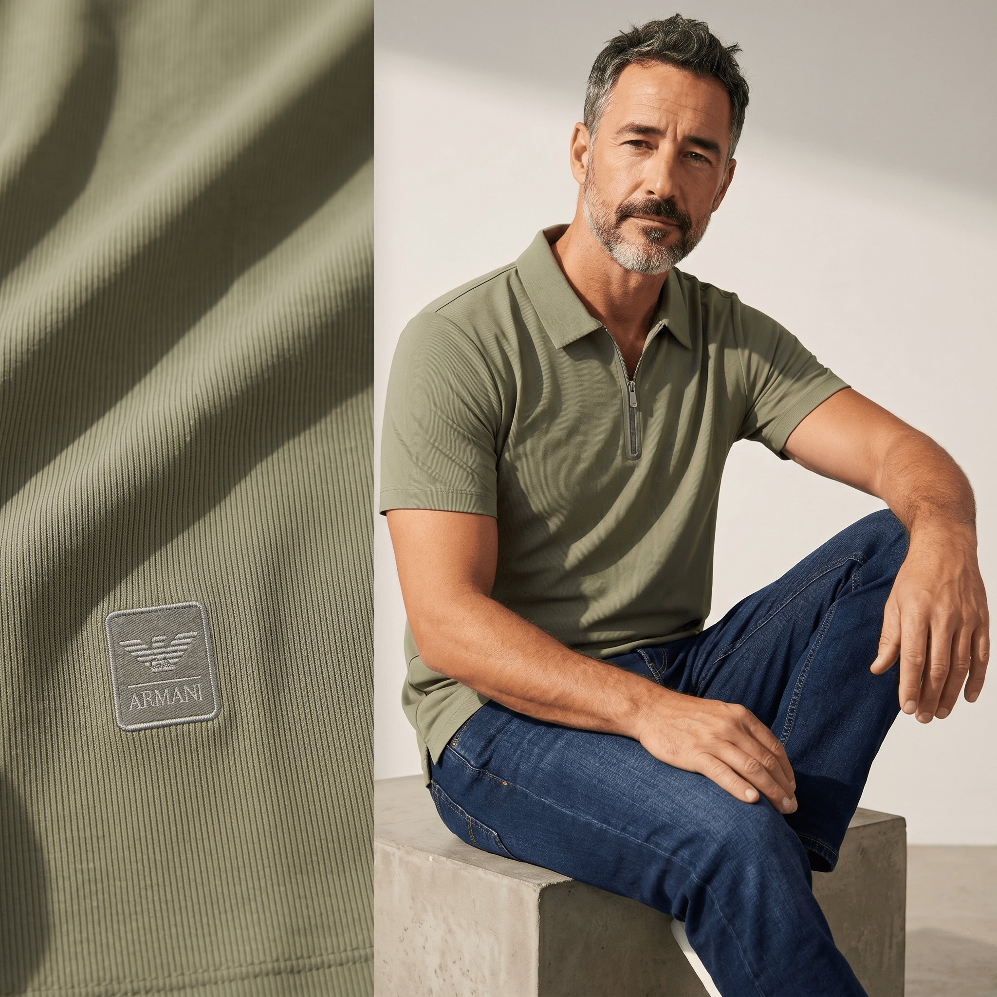 π«β¨ Emporio Armani Olive Half-Zip Polo Shirt β Luxury Minimal Edition ππ₯