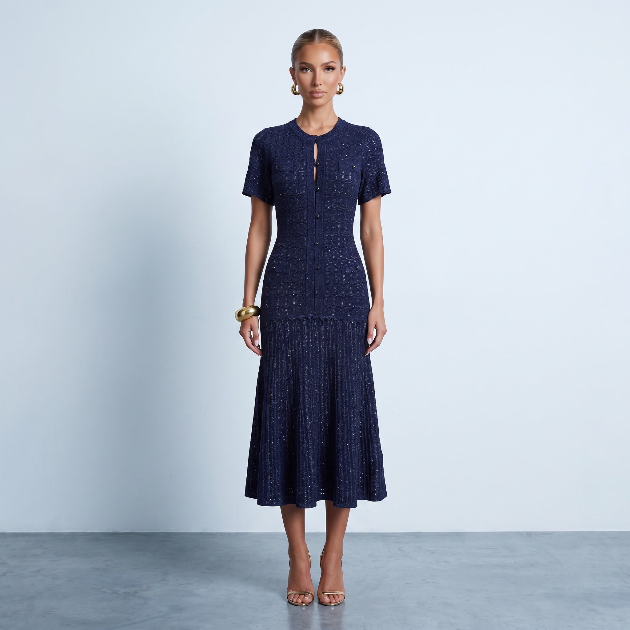 Sandro diane rhinestone Knit Dress – Navy ✨👗