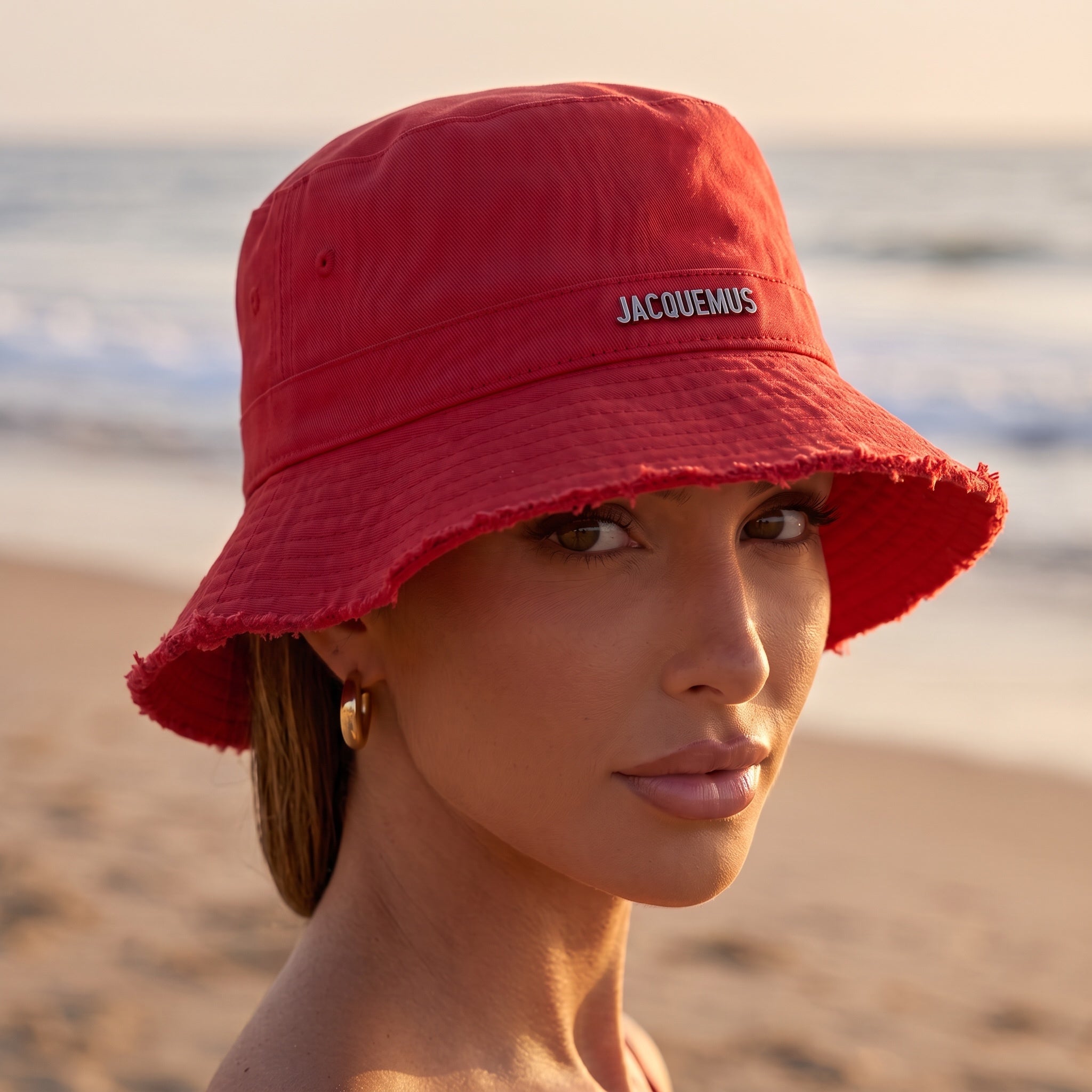 Jacquemus Bucket Hat β Red Frayed Edge π