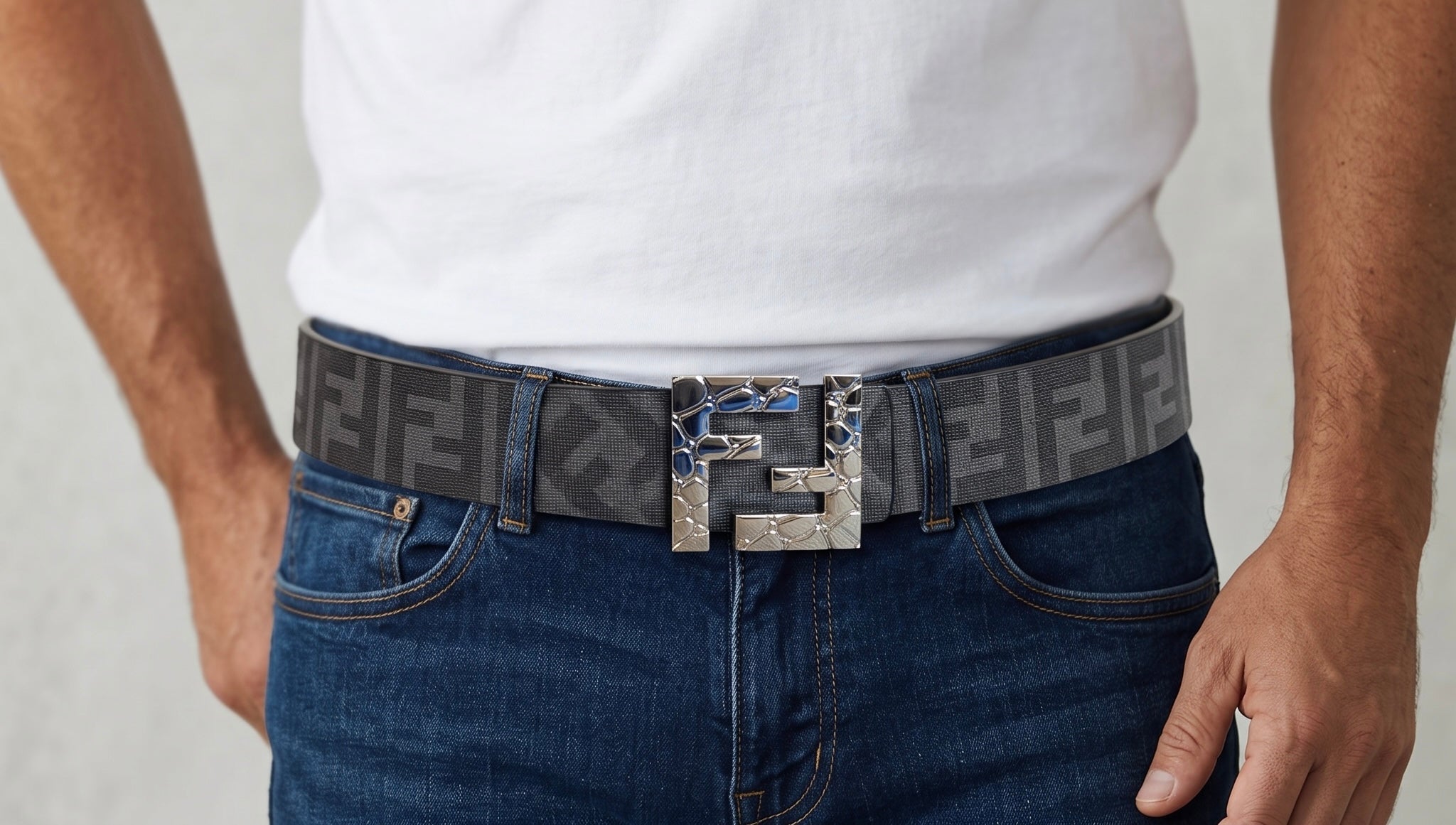 Fendi FF Buckle Belt – Graphite Monogram 🖤 115 cm